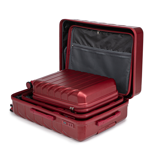 3 in 1 ABS&PC Trolley Box 20in 24in 28in Trolley Box Iron Tie Rod ABSPC Alloy Wine Red photo 2