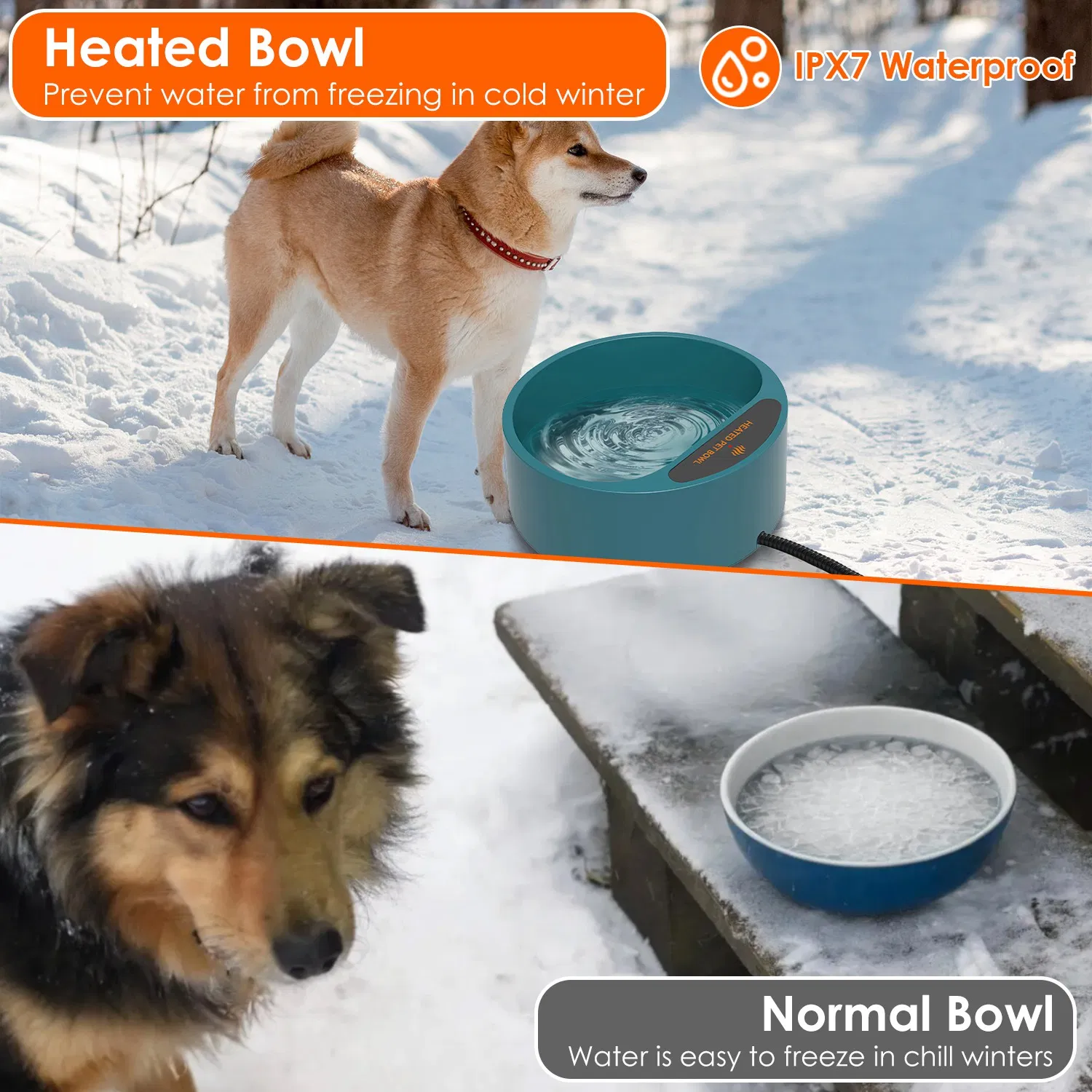 Heated Water Bowl for Dog Cat 74.4OZ Heating Water Dish IP67 Waterproof Thermal Water Bowl Heated Pet Bowl Dog Cat Water Feeder Bowl for Dog Cat Rabbit Pet photo 6