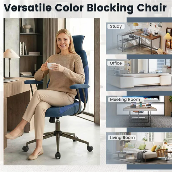 Blue Color Blocking Office Chair with 2D Adjustable Headrest, Ergonomic High-Back Desk Chair 330 lbs Capacity photo 4