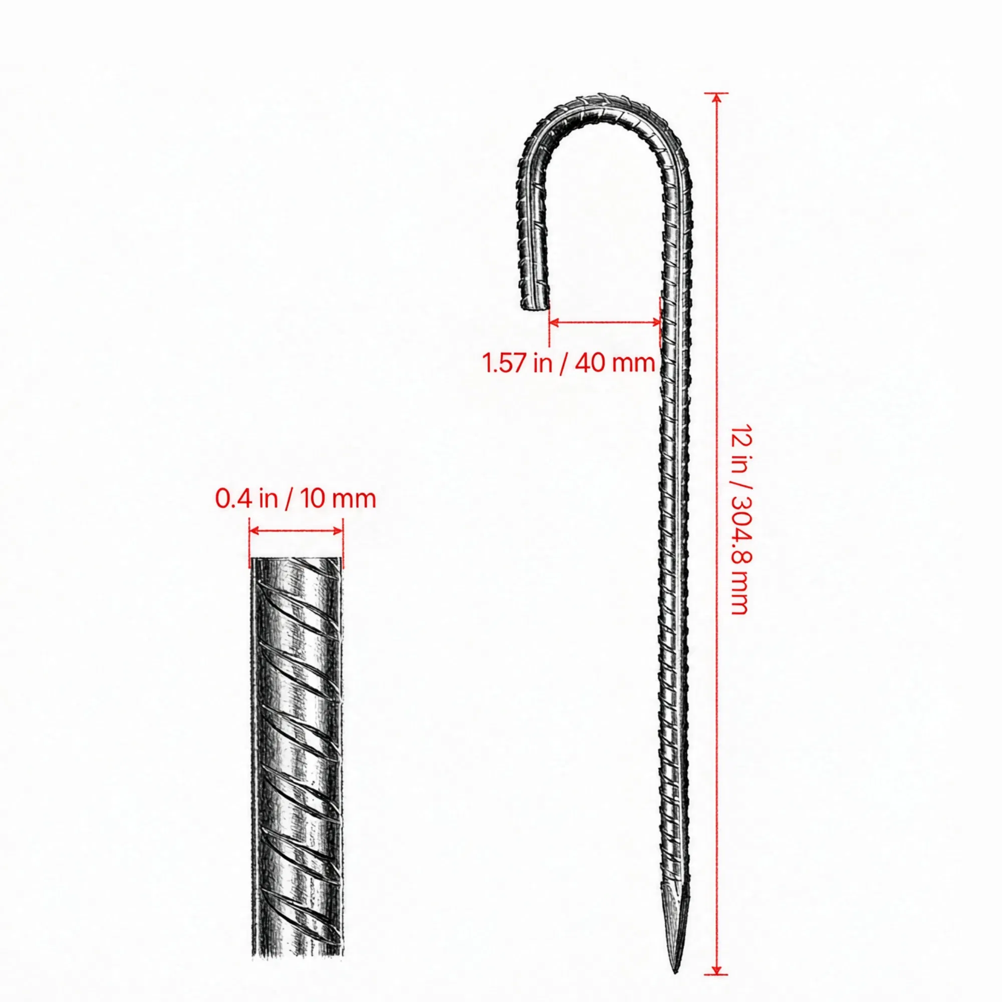 16-Pack 12" Rebar Stakes, Heavy-Duty Galvanized Steel J-Hook Ground Anchors for Fencing, Gardening & Tents photo 3