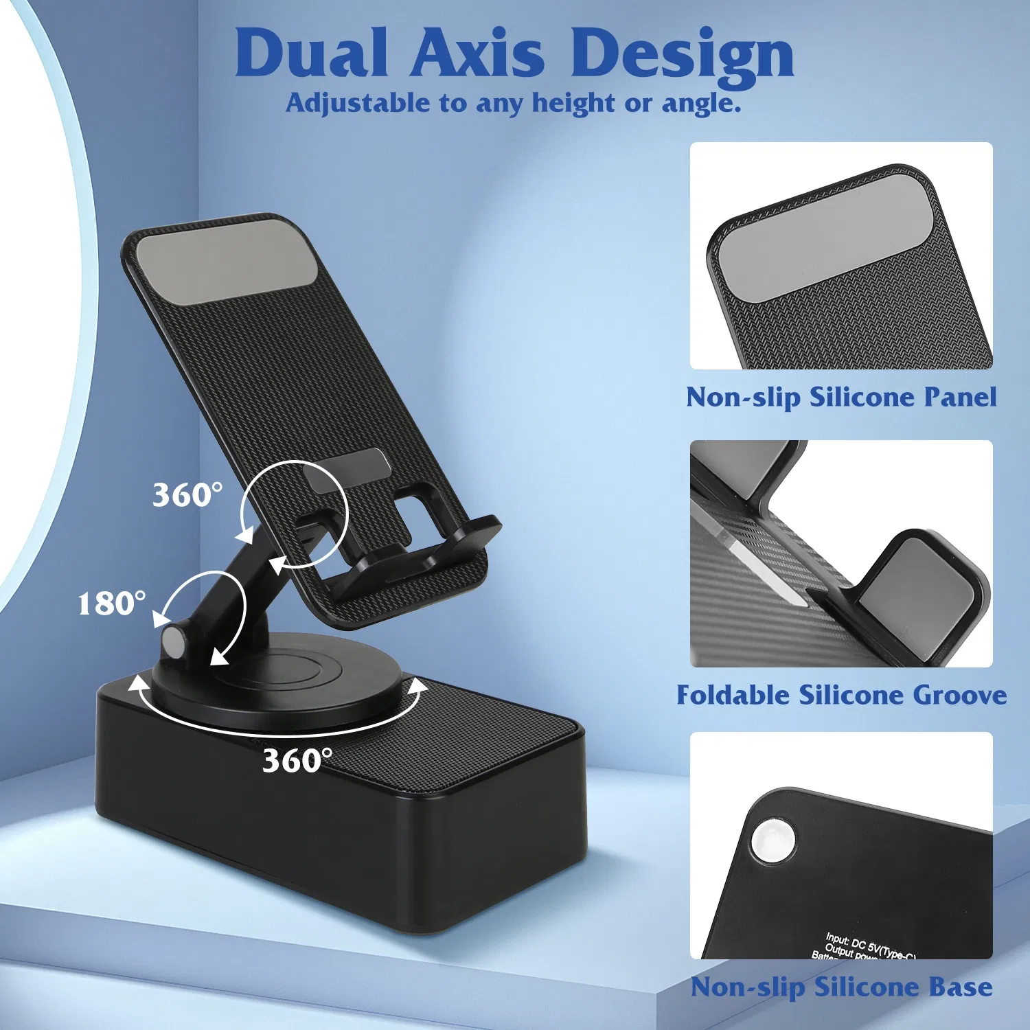 1Pc 4 In 1 Foldable Wireless Speaker Phone Stand With Power Bank 360ºRotatable Stand Wireless 5.3 Speaker 5000mAh Battery RGB Light for Phones iPads photo 2