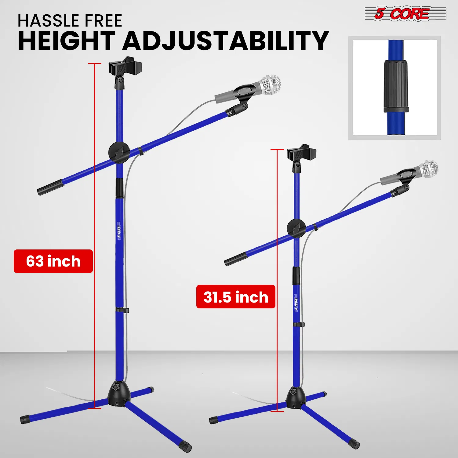 5 Core Mic Stand Floor Height Adjustable Tripod Microphone Stands w Extending Telescoping Boom Arm - MS DBL G photo 6