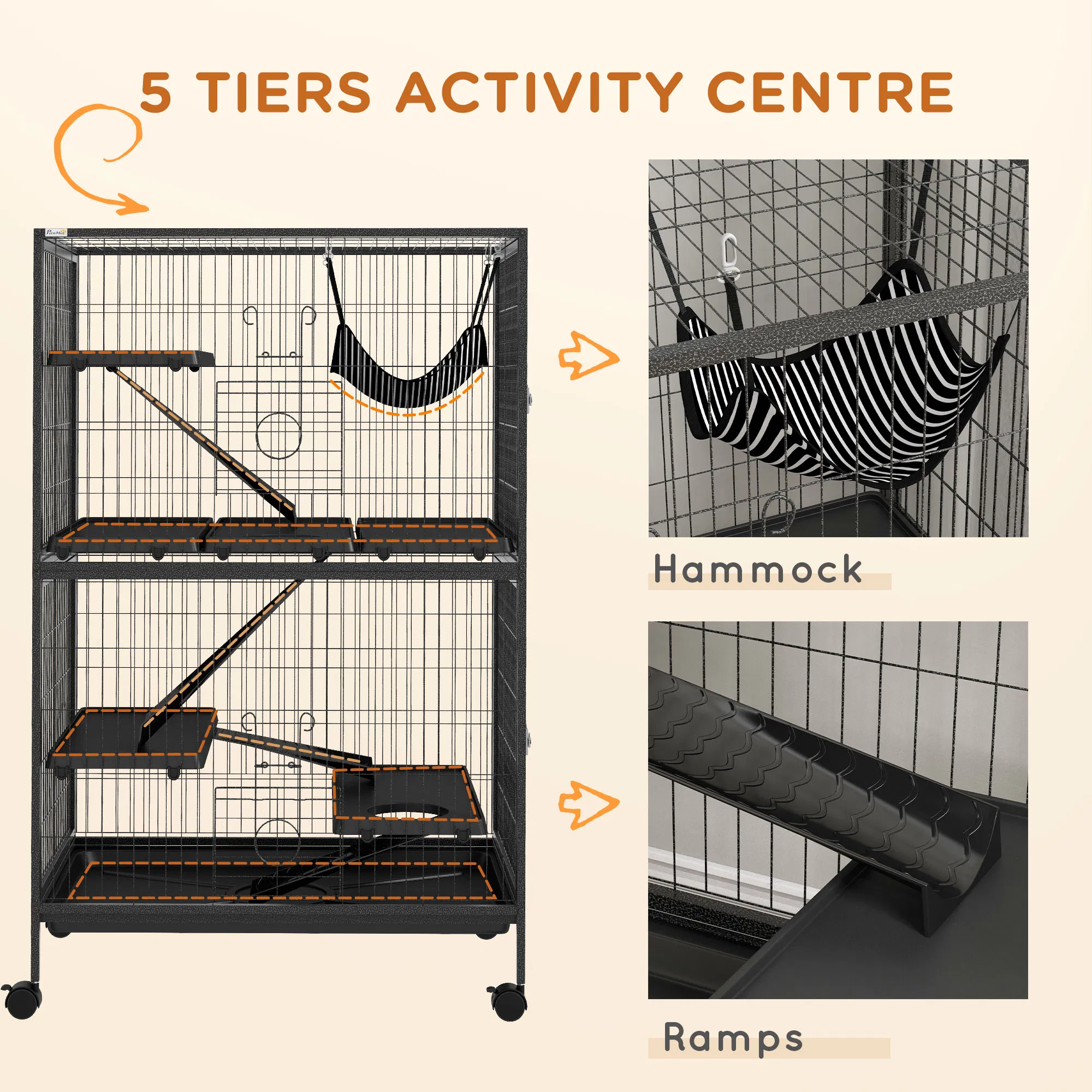 5-Tier Rolling Small Animal Cage, Deluxe Guinea Pig Cage, Ferret Cage for Mink Chinchilla Kitten Rabbit, Grey photo 4