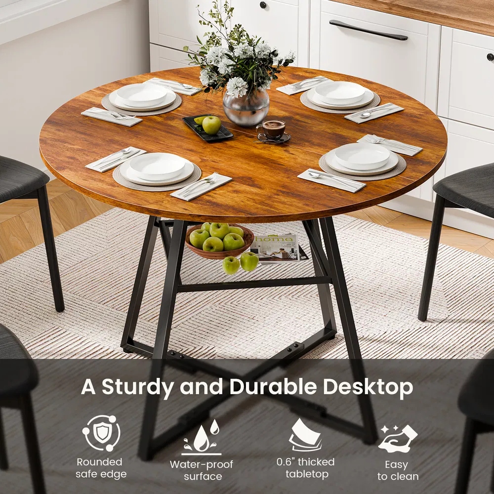 Round table, suitable for 4 to 6 people, a space-saving kitchen table with double-layer storage function, metal base frame photo 7