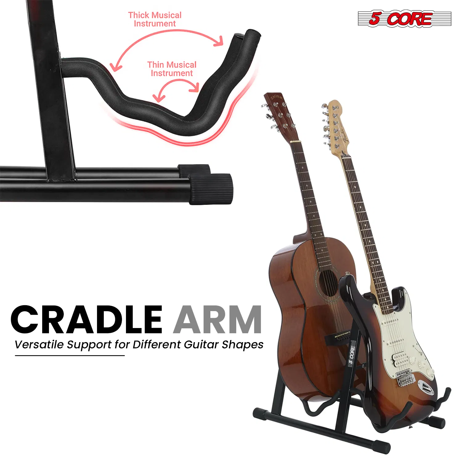 5 CORE Double Guitar Stand Floor Adjustable Heavy Duty A Frame Universal Folding Acoustic Electric Bass Mandolin Banjo Violin Holder Multiple Folding Stands For On Stage Studio Easy Assembly photo 7