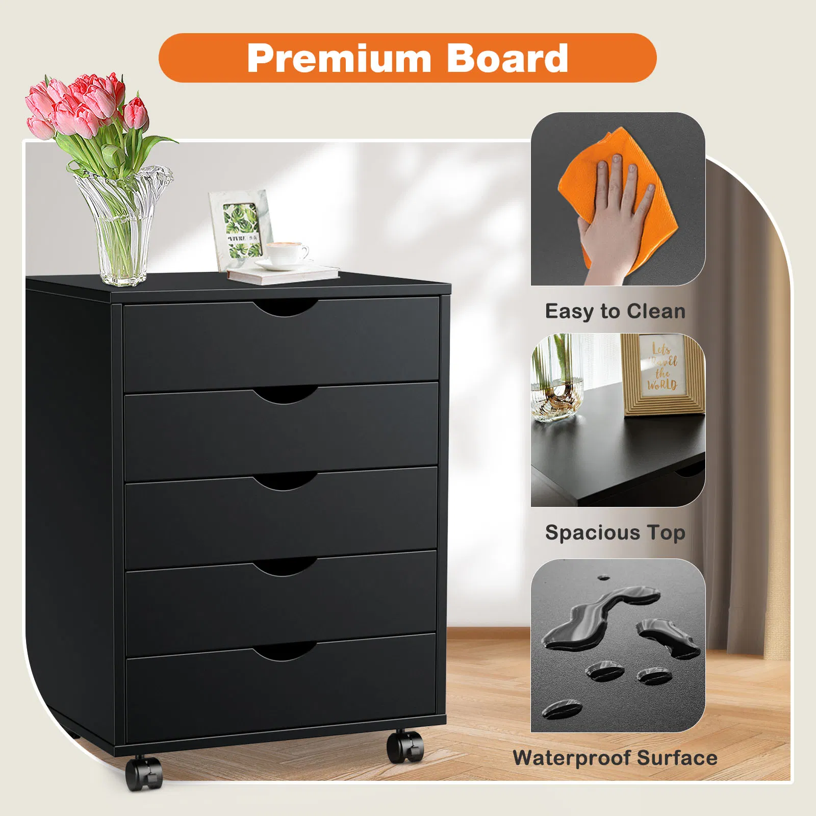 Storage Cabinet Dressers with Wheels Mobile Organizer Drawers for Office, Bedroom, Home photo 2