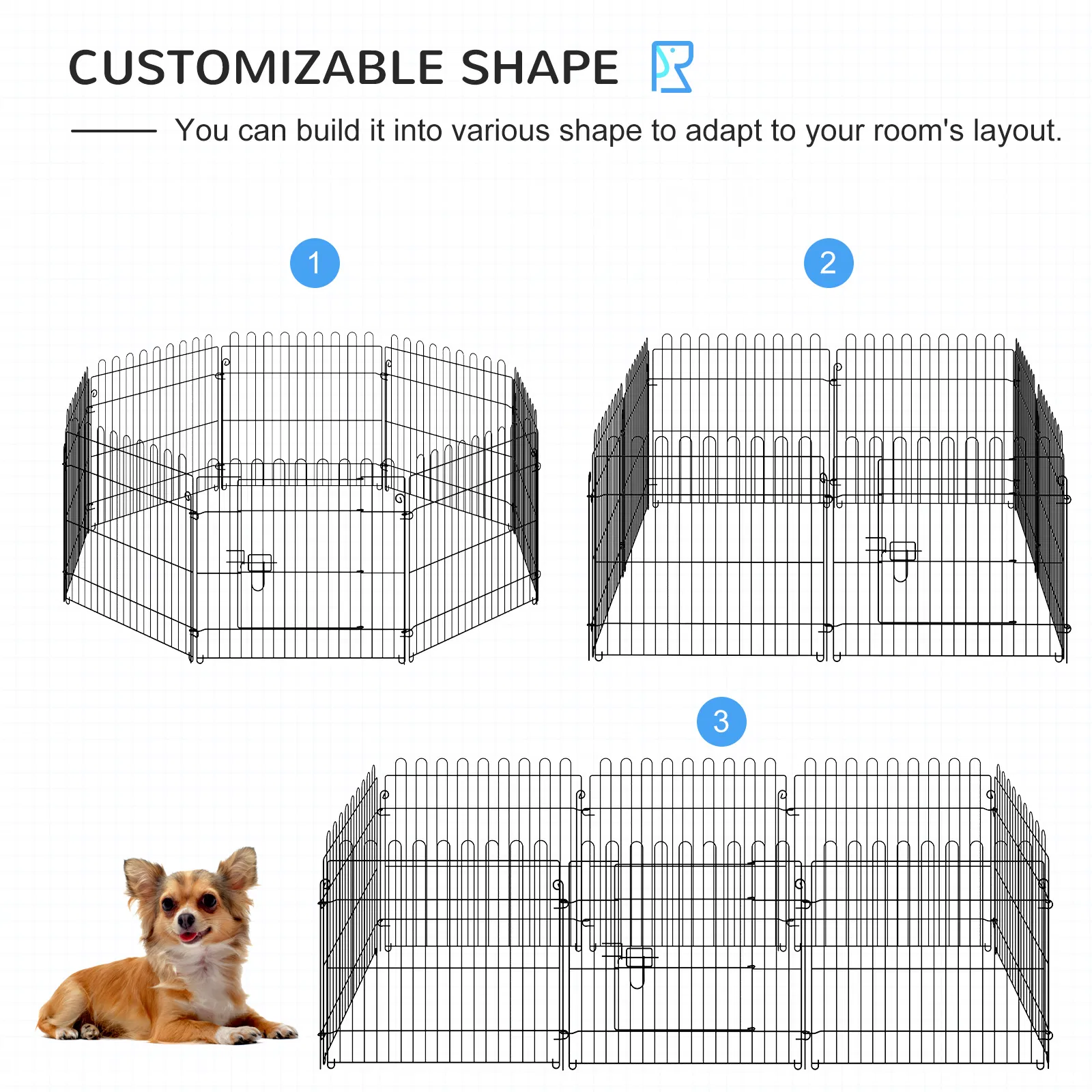 24inch 8-Panel Dog Playpen Octagon Pet Exercise Playpen Crate Foldable Dog Cage Pen Puppy Kennel, Black photo 3