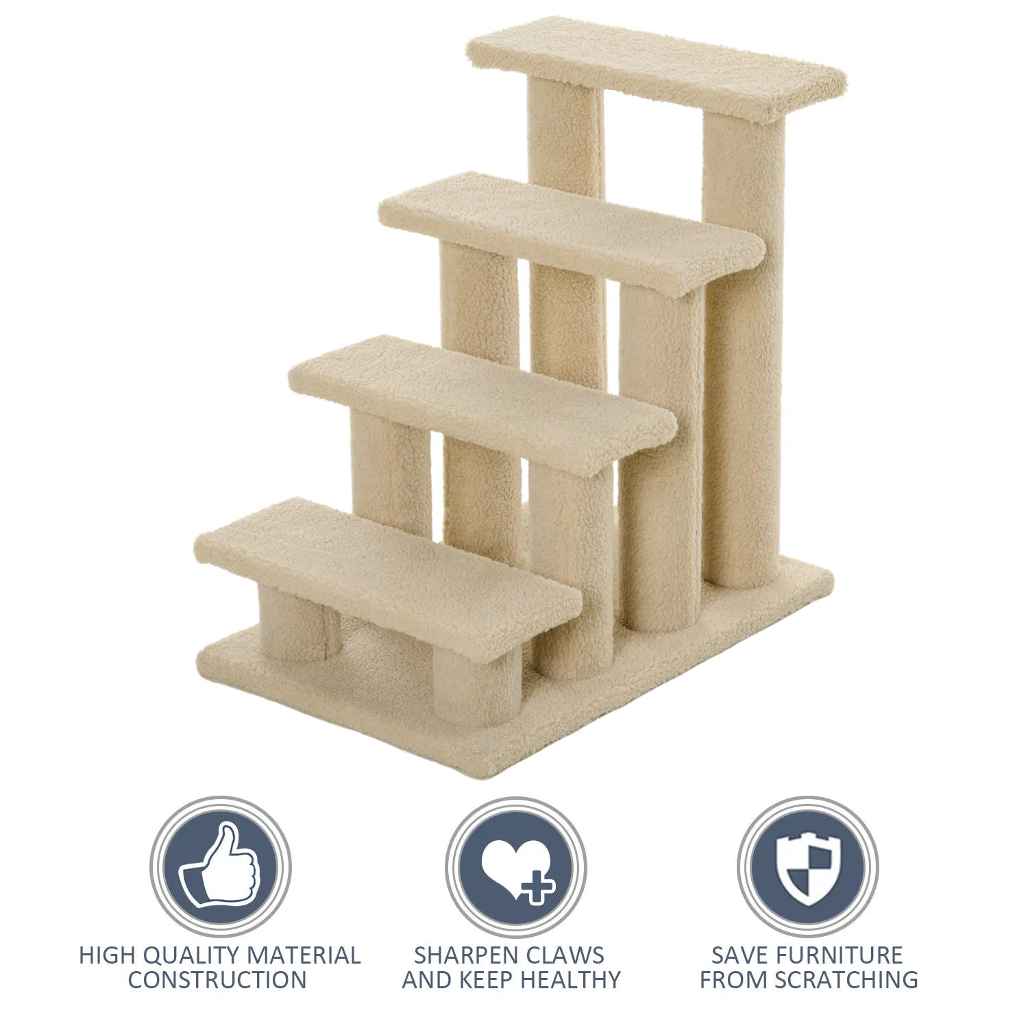 23.5" 4 Tier Pet Stairs Dog Cat Step Scratch Post Furniture, Cream White photo 4