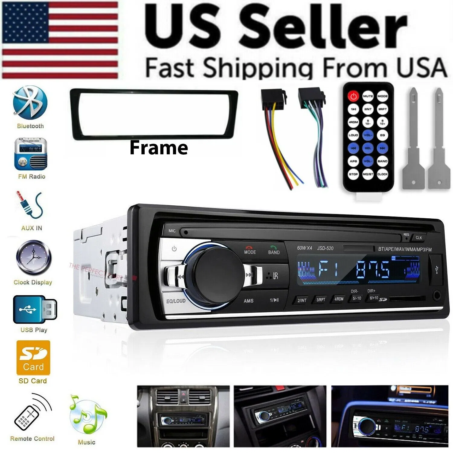 Bluetooth Car Stereo Audio In-Dash FM Aux Input Receiver SD USB MP3 Radio Player photo 1