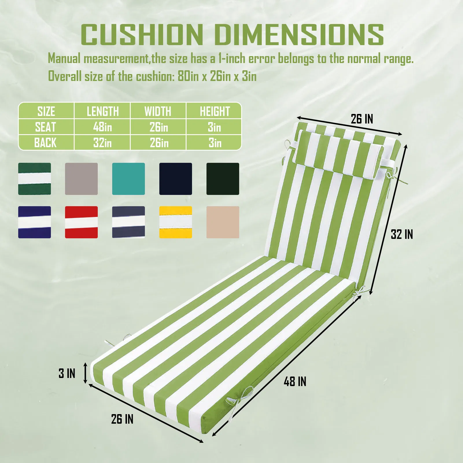 Outdoor Chaise Lounge Cushion, 80 in. x 26 in. x 3 in. Waterproof Fade-Resistant Patio Chair Pad for Pool Beach photo 5