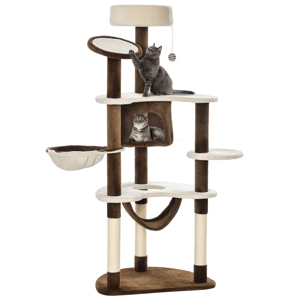 60" Cat Scratching Tree, Cat Bed Condo Post House Pet Furniture Toys-Brown & Beige photo 7
