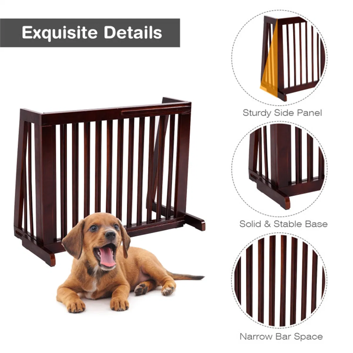 Wooden Pet Gate 3 Panels,Freestanding Length Adjustable photo 3
