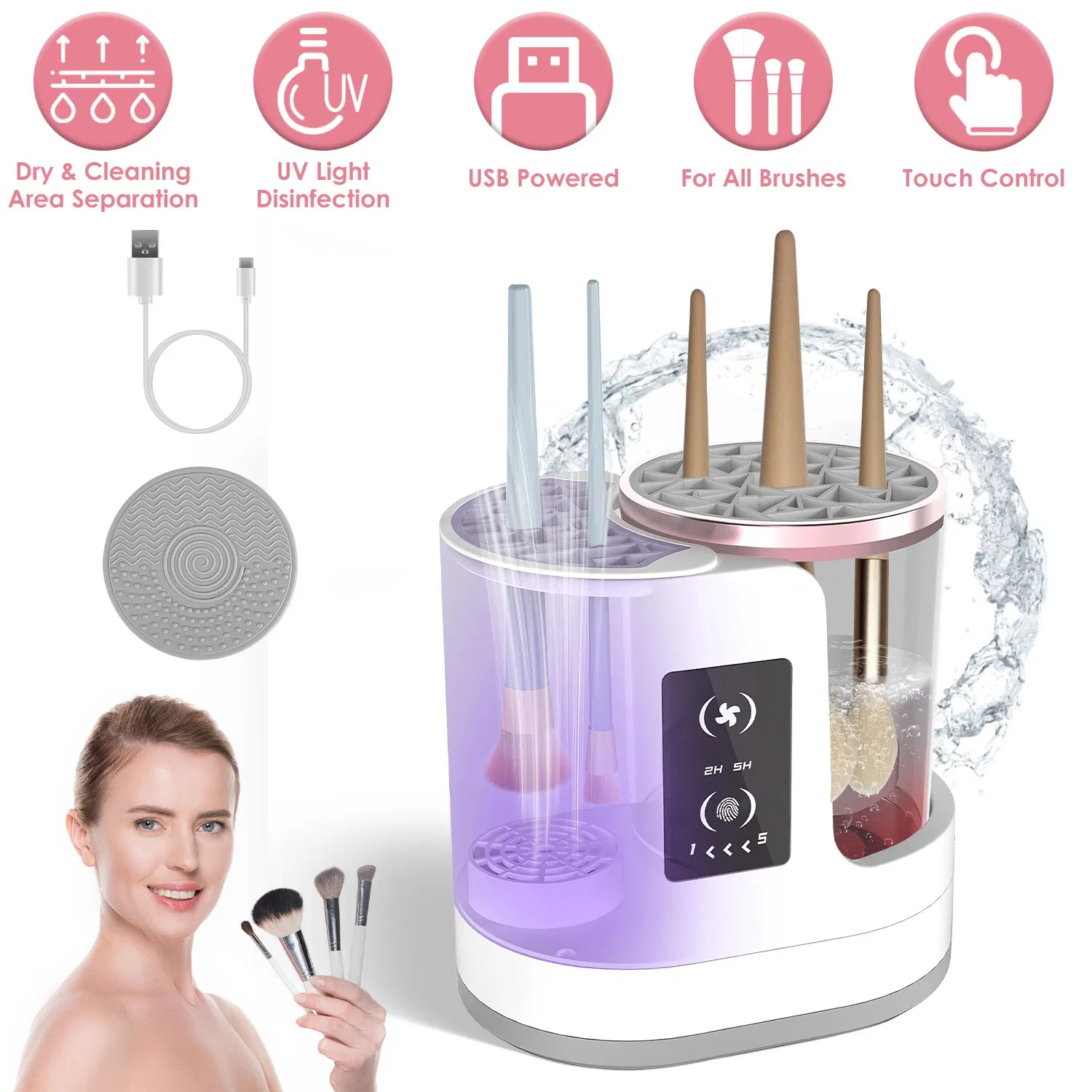 4 In 1 Electric Makeup Brush Cleaner USB Powered Automatic Brush Blender Machine with Timer Digital Display Cleaning Drying UV Disinfection Brush Storage For All Types of Brushes photo 1