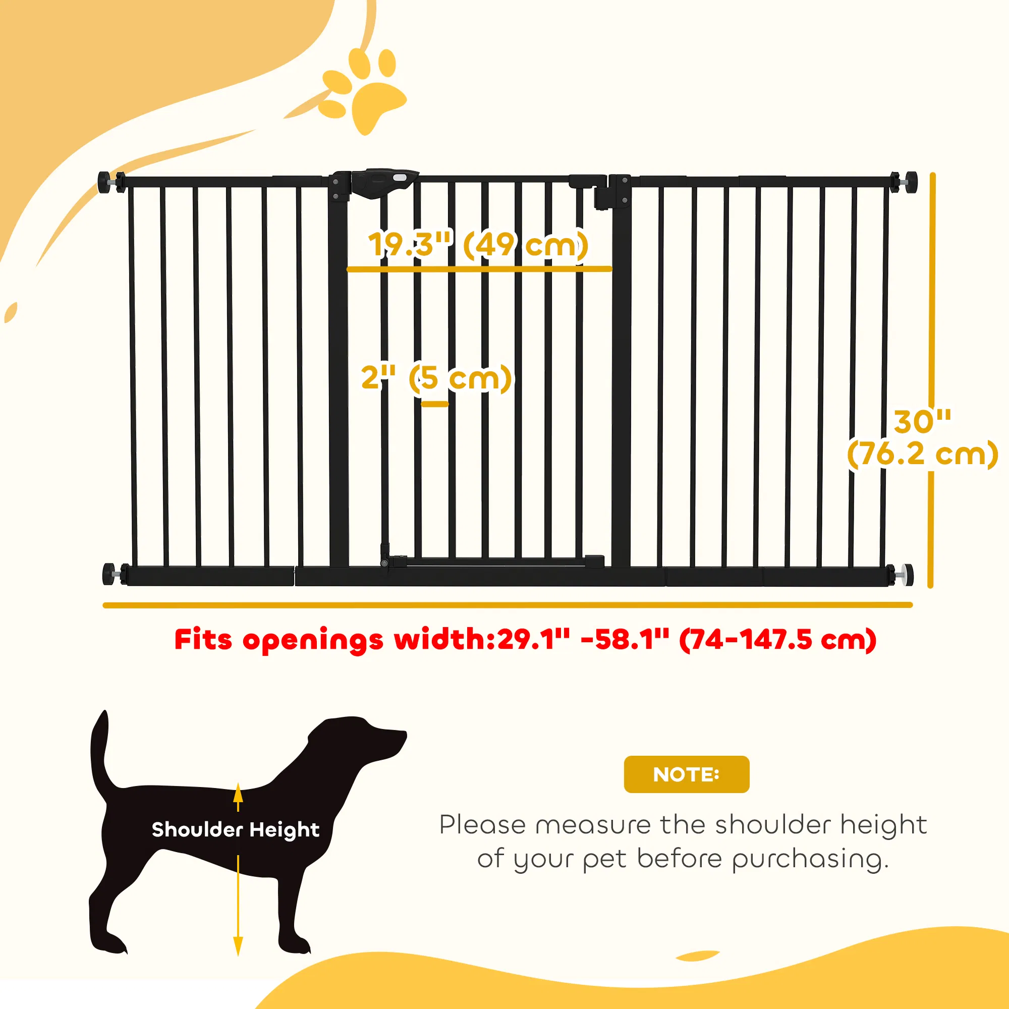 Pet Gate with Door Dog Gate and Barrier Indoor for Stairs Includes 7", 8", 12" Extensions Kit, 30 Inch Tall Pressure-Mounted Safety Gate, Black photo 3