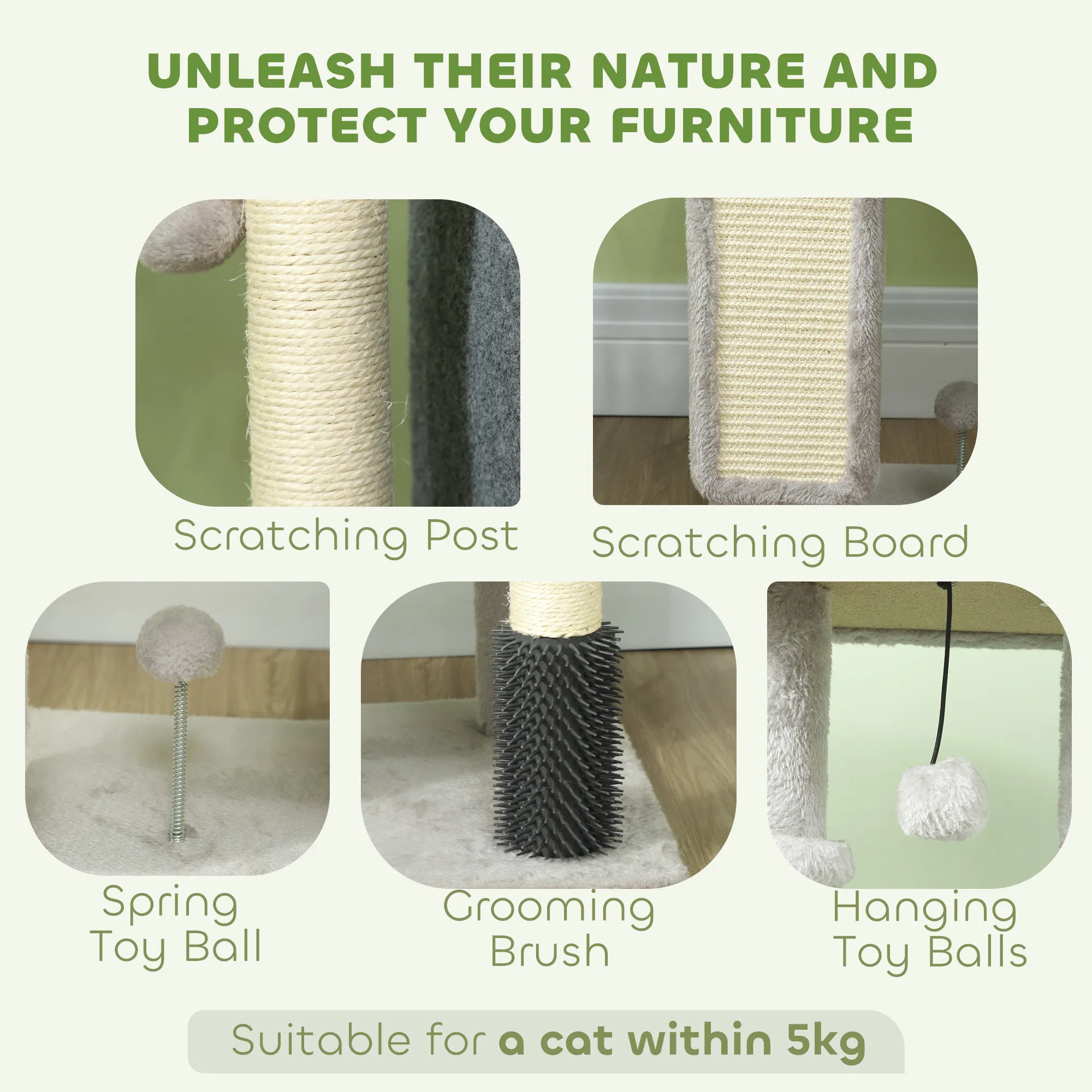 41 Inch Cat Tree with Scratching Posts, Cat Bed, Condo, Grooming Brush, Jumping Platforms, Toy Balls, Anti-tip Kit photo 3