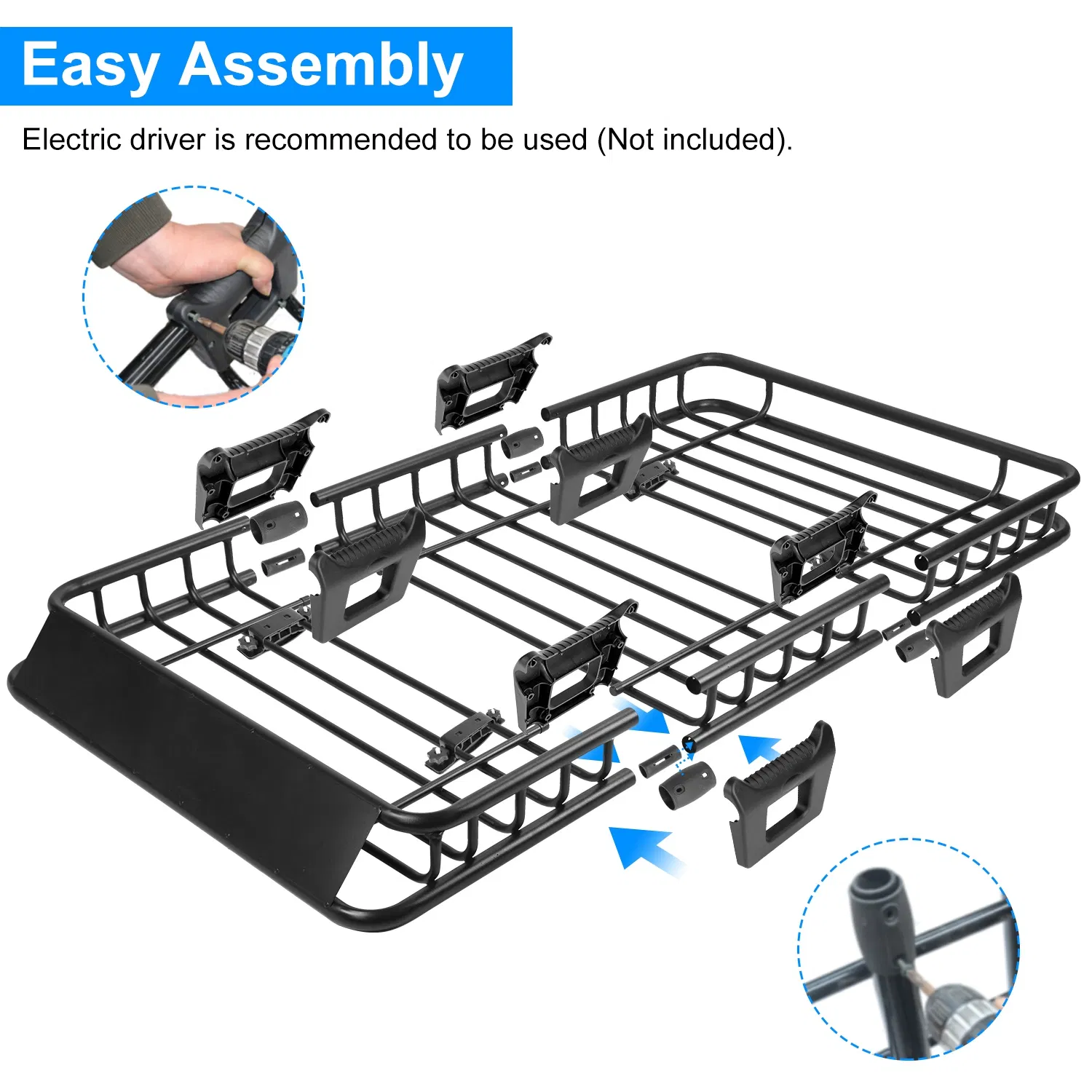 63x39x6.3in Universal Roof Rack Cargo Carrier Car Top Luggage Holder Basket with Hook Strap Elastic Net photo 5