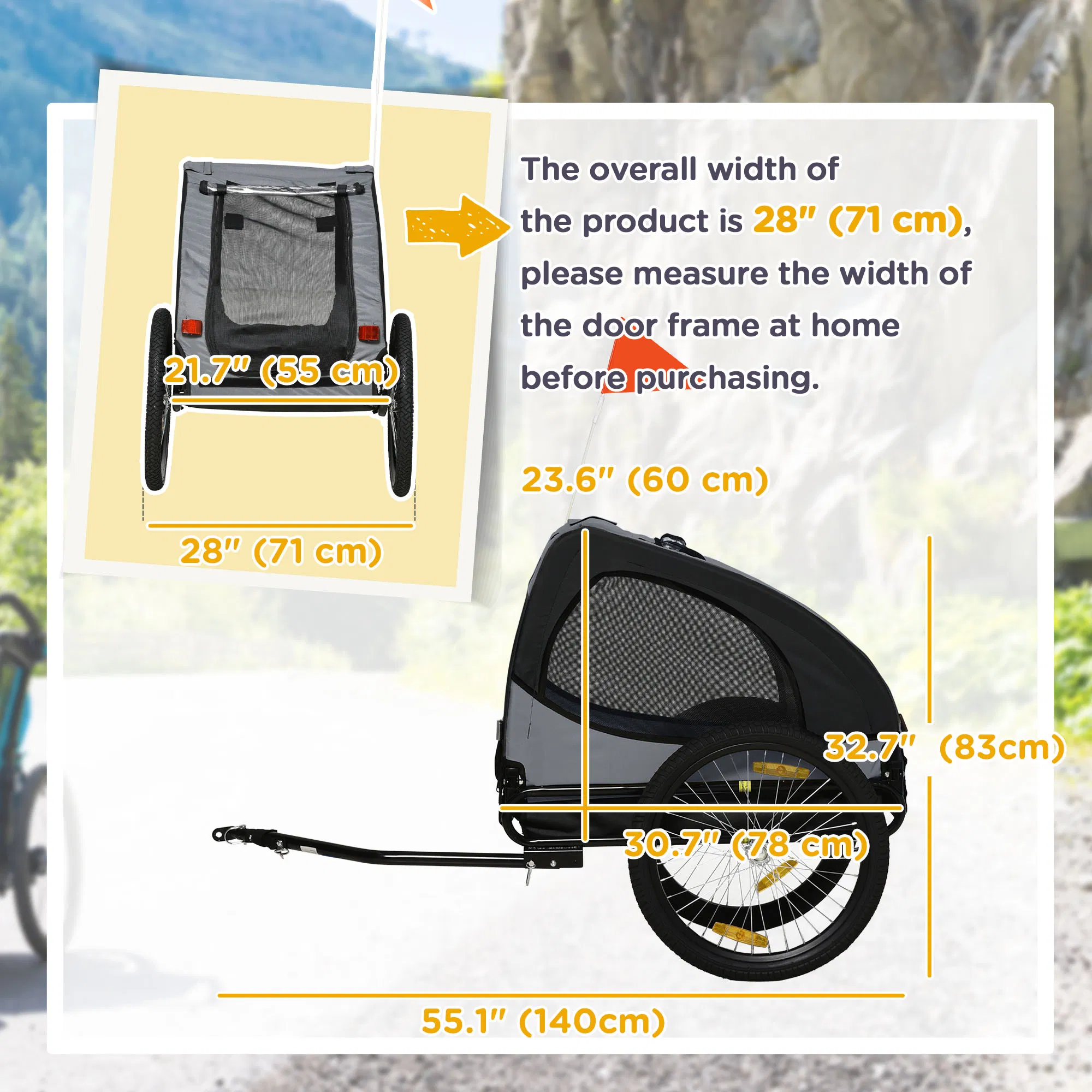 Dog Bike Trailer with Hitch Coupler, Quick Release Wheels, Reflectors, Flag for Medium Dogs, Black photo 2