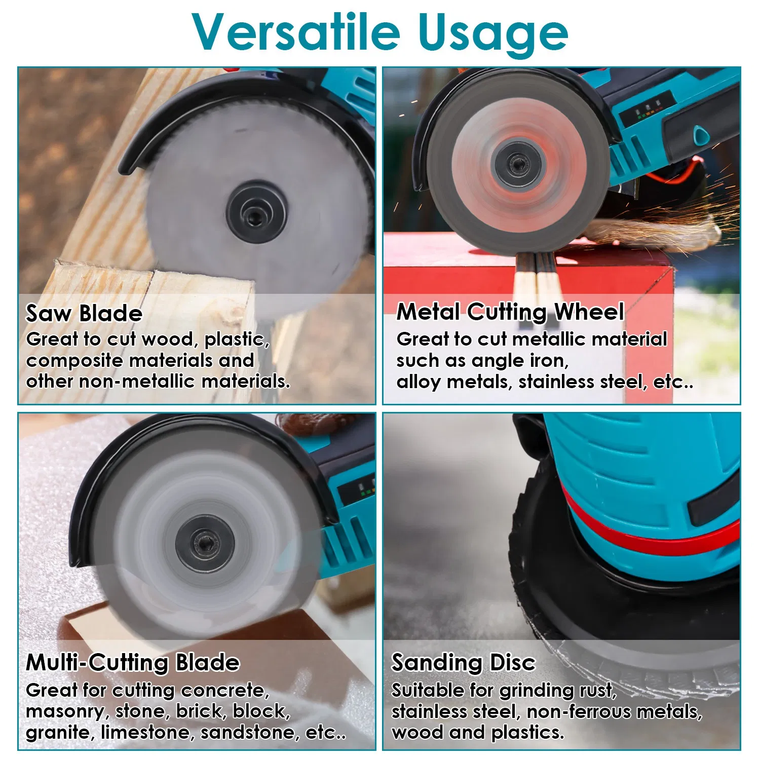 Cordless Mini Grinder Kit (3-Inch) - 19000RPM Pure Copper Motor, 2x12V 1100mAh Batteries, 90° Rotatable Guard - 4 Metal Cutting Wheels + Saw Blade + Sanding Disc for Metal/Wood/Tile Projects photo 3
