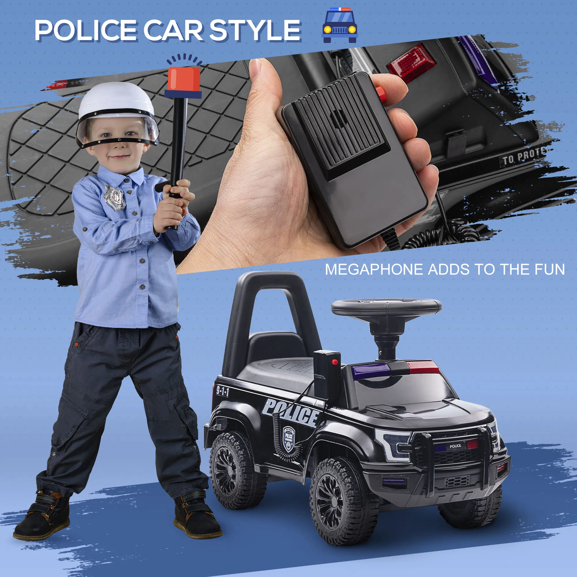 Kids Ride On Sliding Car with Hidden Under Seat Storage, Foot-to-Floor Design, Black photo 3