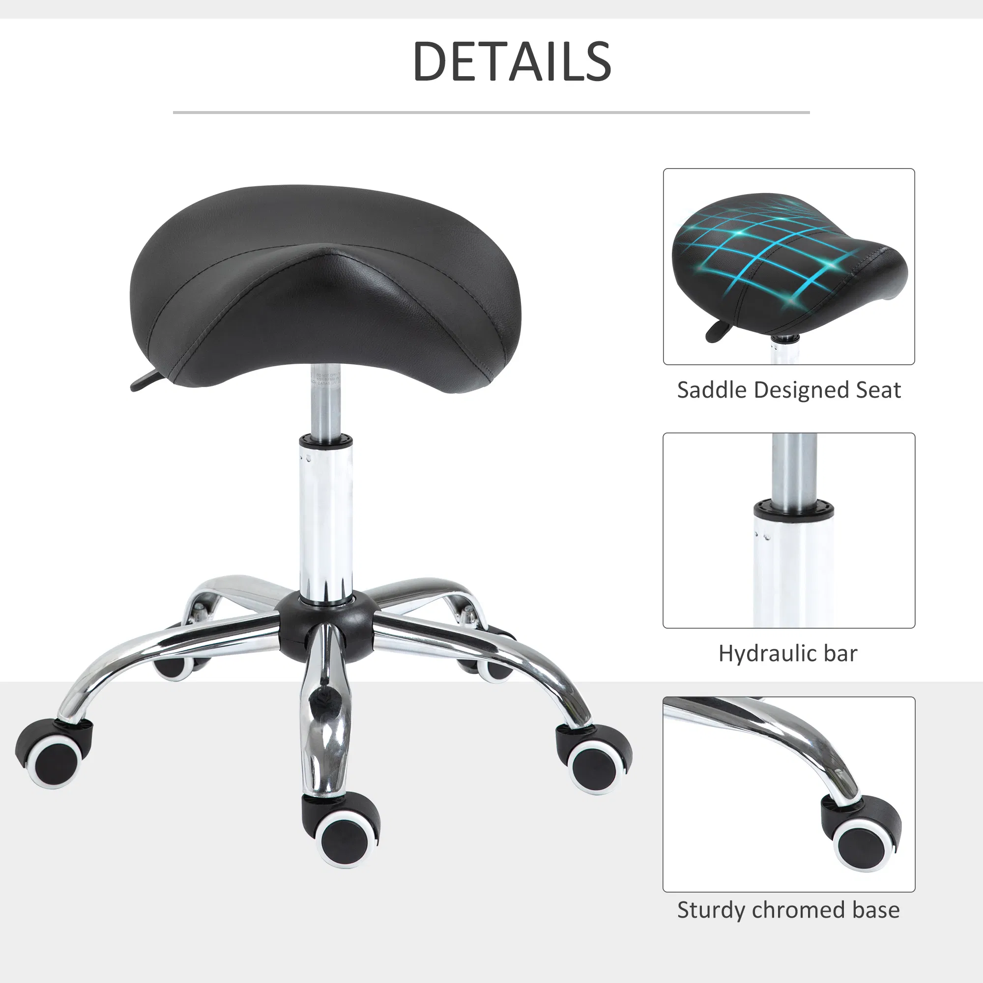 Adjustable Elegance: Hydraulic Salon Stool, Rolling Swivel Saddle Chair, PU Leather Beauty Seat for Spa, Black Finish photo 2