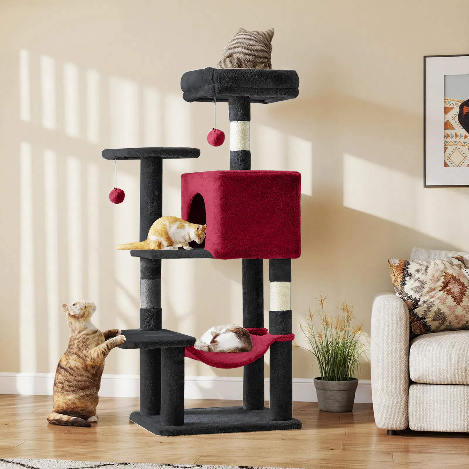 44 inch Cat Tree Tower, Multi-Cat Climbing Tower with, Natural Sisal Scratching Posts, Extended Platform, Hammock photo 5