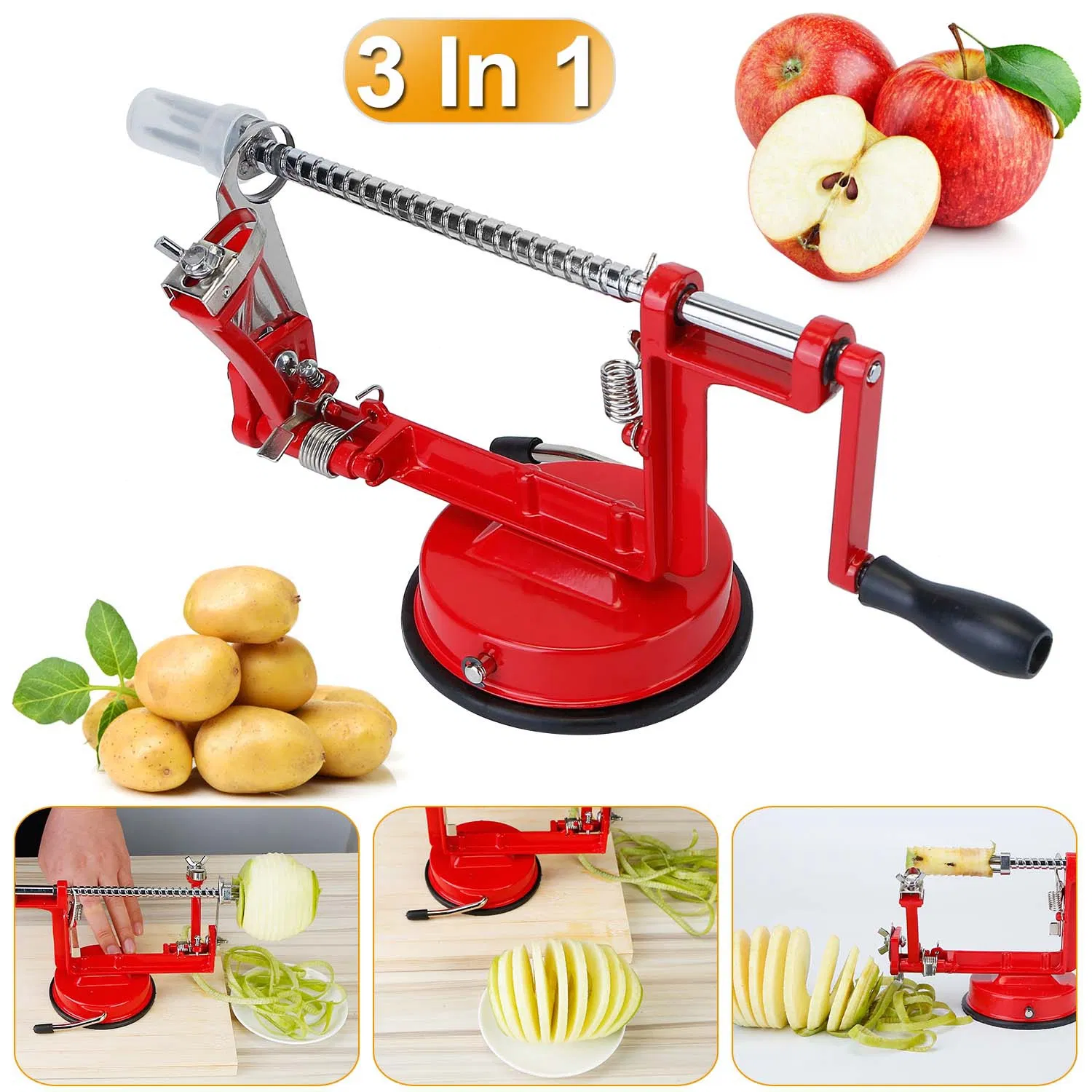 3 in 1 Apple Peeler Slicer Corer with Stainless Steel Blade, Zinc Alloy Hand Crank Fruit Peeler Machine, Strong Suction Base Easy Clean Peeling Tool for Apple Orange Grapefruit Lime photo 5