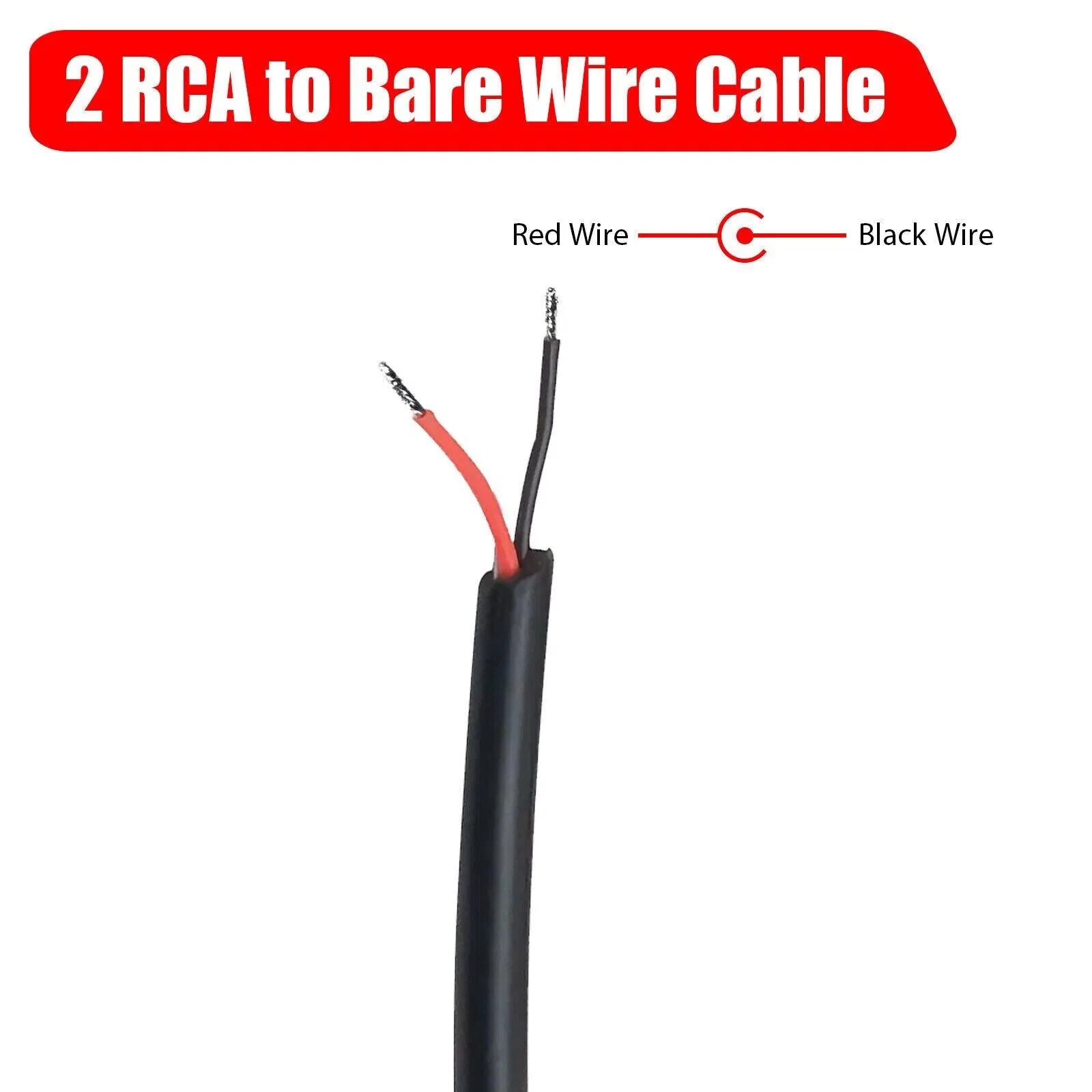2-Pack 10 FT RCA Male Plug to Bare Wire Audio Speaker Subwoofer HDTV Cable Cord photo 3