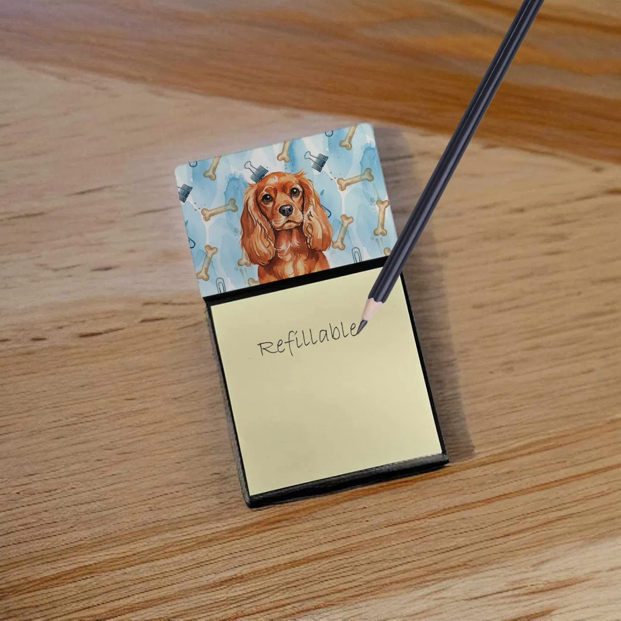 Ruby English Toy Spaniel Coworker Watercolor Sticky Note Holder Refillable Dispenser Desk Accessory 3x3 Pad Gift photo 4