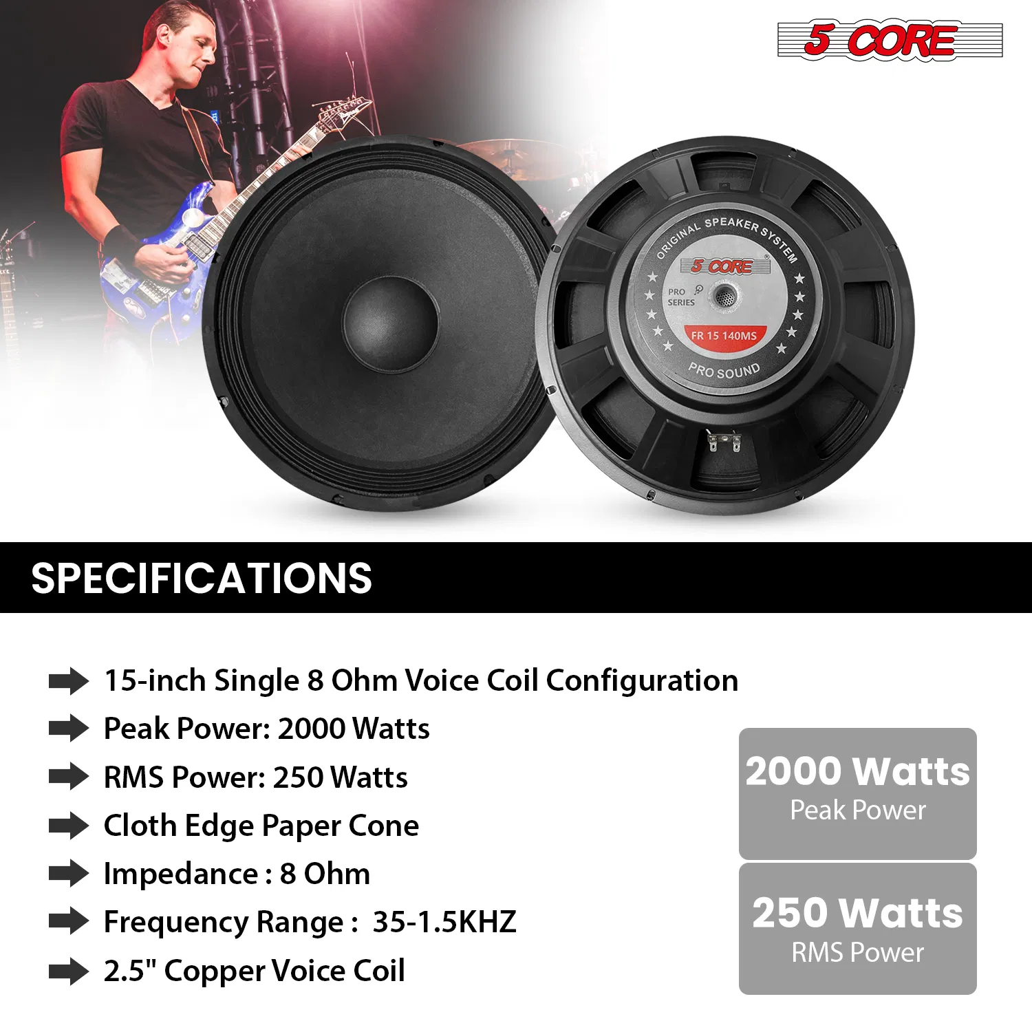 5 Core 15 Inch Guitar Speaker 4/8 Ohm Replacement Amplifier Driver photo 2