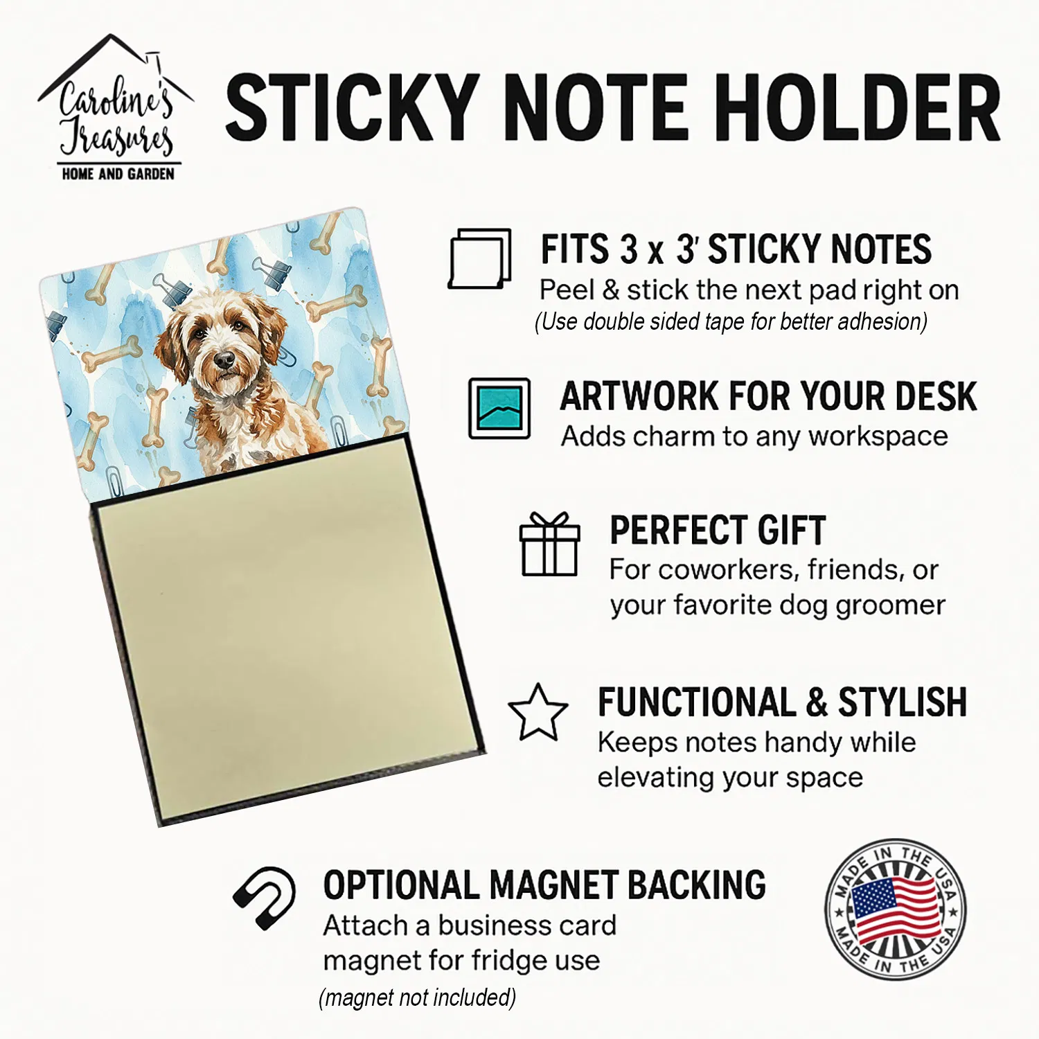 Lagotto Romagnolo Coworker Watercolor Sticky Note Holder Refillable Dispenser Desk Accessory 3x3 Pad Gift photo 7