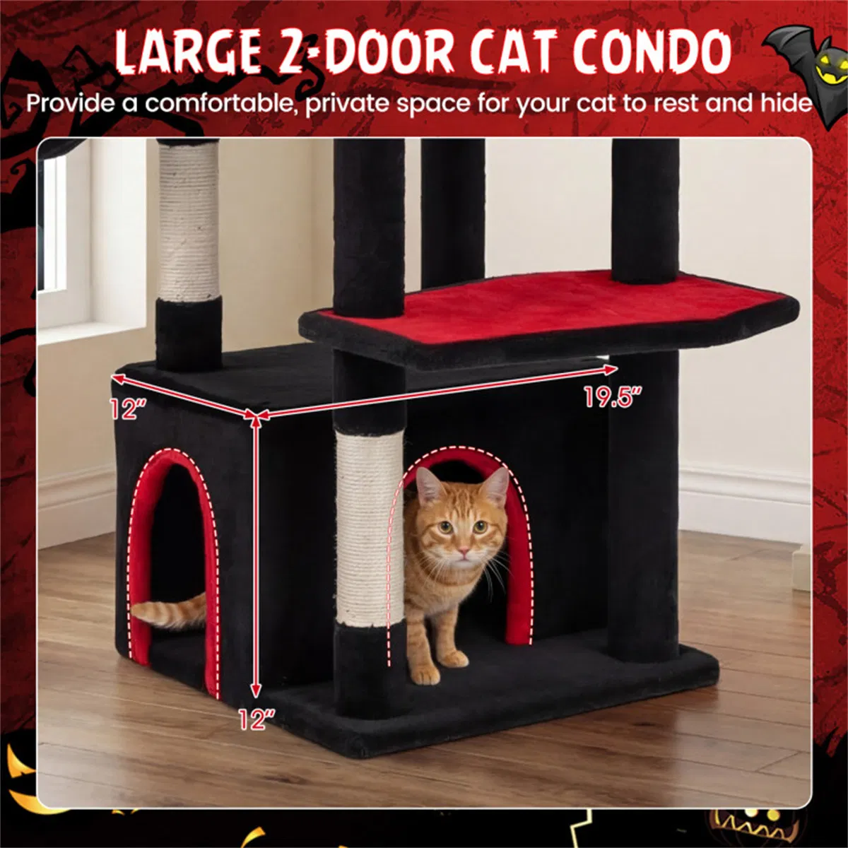 Gothic 5-Level Cat Tree 63" Tall with Sisal Scratching Posts Black Red Cat Tower photo 3
