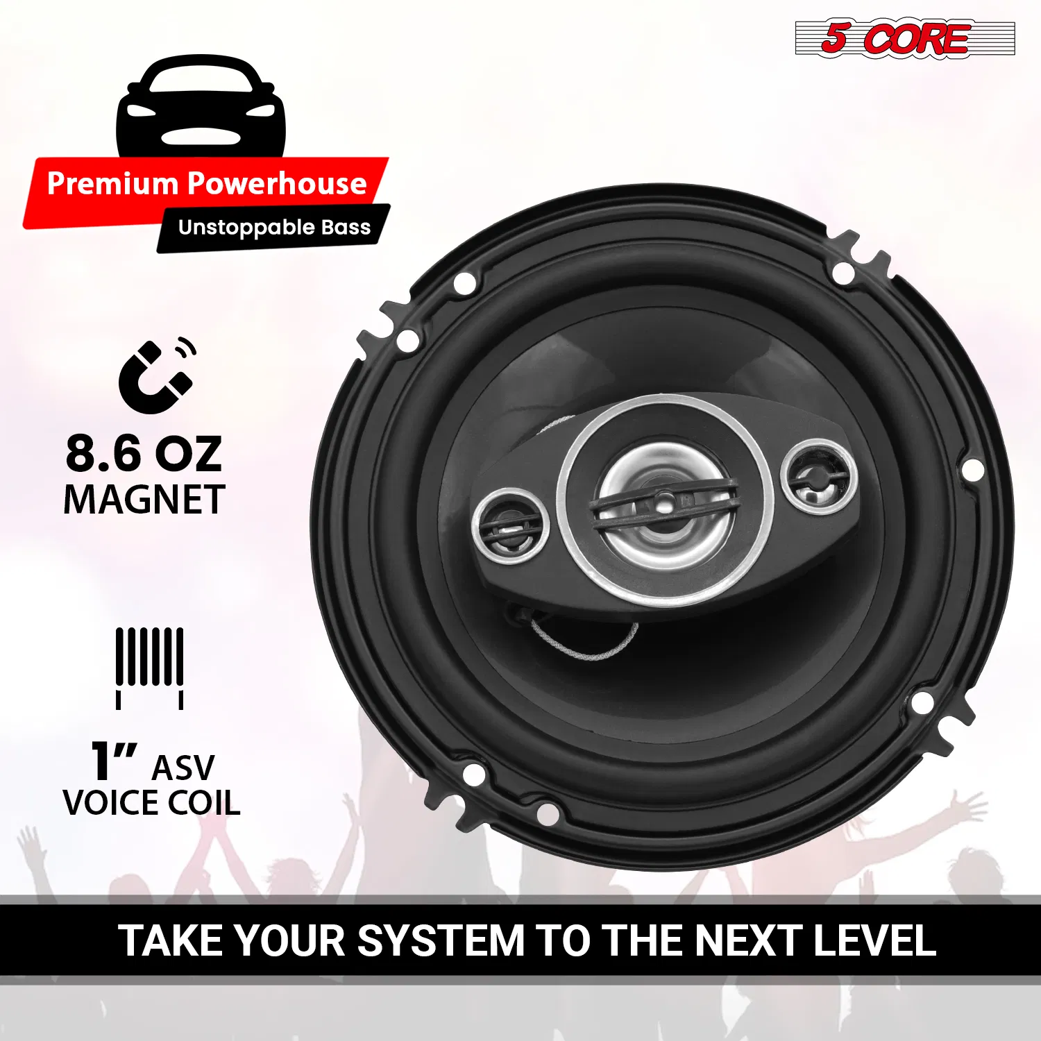 5 Core 2 Way 6' Car Stereo Speakers Pair 500W Coaxial Subwoofer w Tweeter | Universal Fit Deep Bass Replacement Component Speaker for Vehicle Door Side Panel Mount photo 2