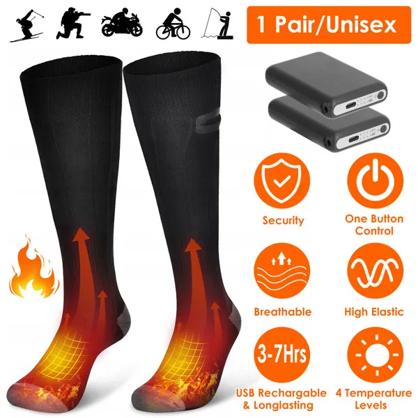 Electric Heated Socks for Men Women Battery Powered Heated Socks Rechargeable Feet Warmer with 4 Temperature Levels Indoor Outdoor Machine Washable photo 1