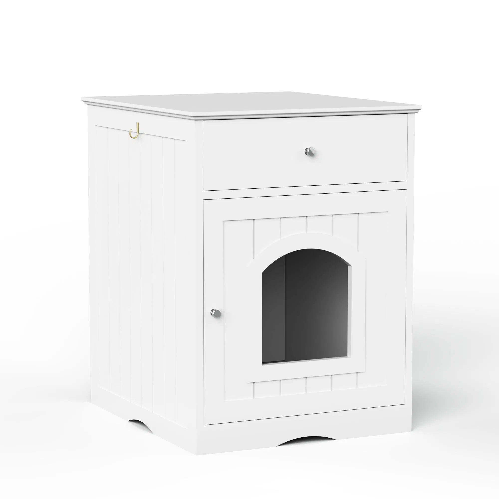 Wooden Pet House Cat Litter Box Enclosure with Drawer, Side Table, Indoor Pet Crate, Cat Home Nightstand (White) photo 2