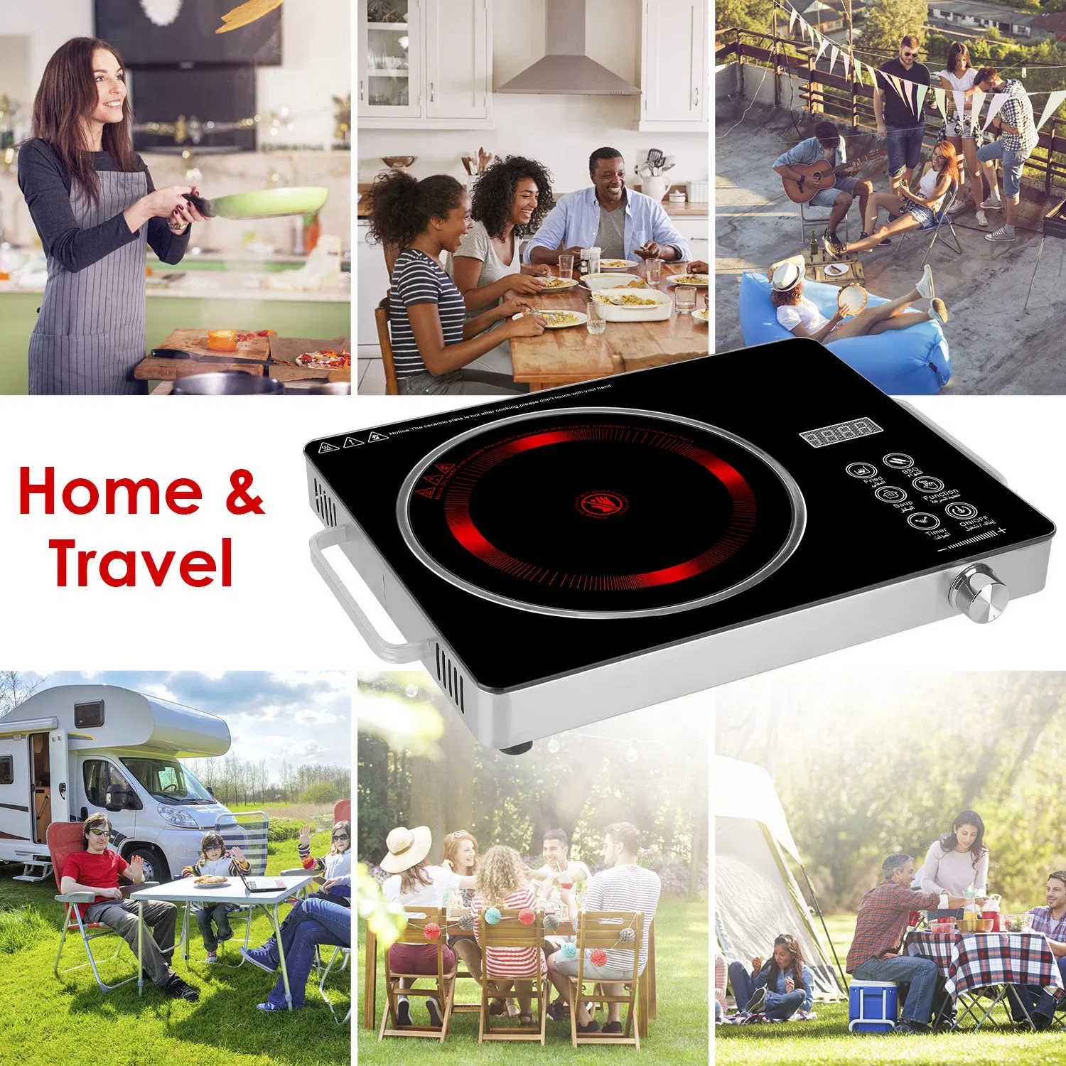 Portable Electric Single Burner Cooktop 3500W 110V, Heat-Resistant Glass Surface (Easy to Clean) with Side Handles, 4 Preset Cooking Modes for Camper/Studio/Dorm photo 1