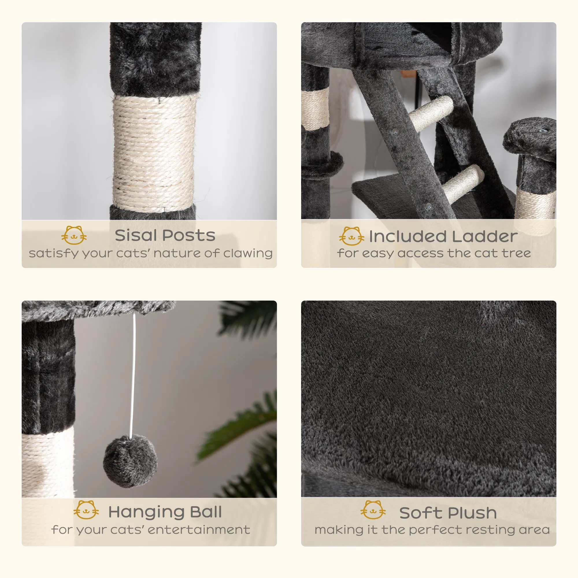 94"-102" Floor to Ceiling Cat Tree High Cat Condo Scratching Post Activity Center Multi-Level Play House Dark Grey photo 2