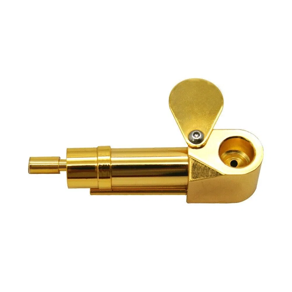 Brass Tobacco Smoking Pipe w/ Stash Storage Cylinder Chamber Metal w/ Lid Bowl photo 2