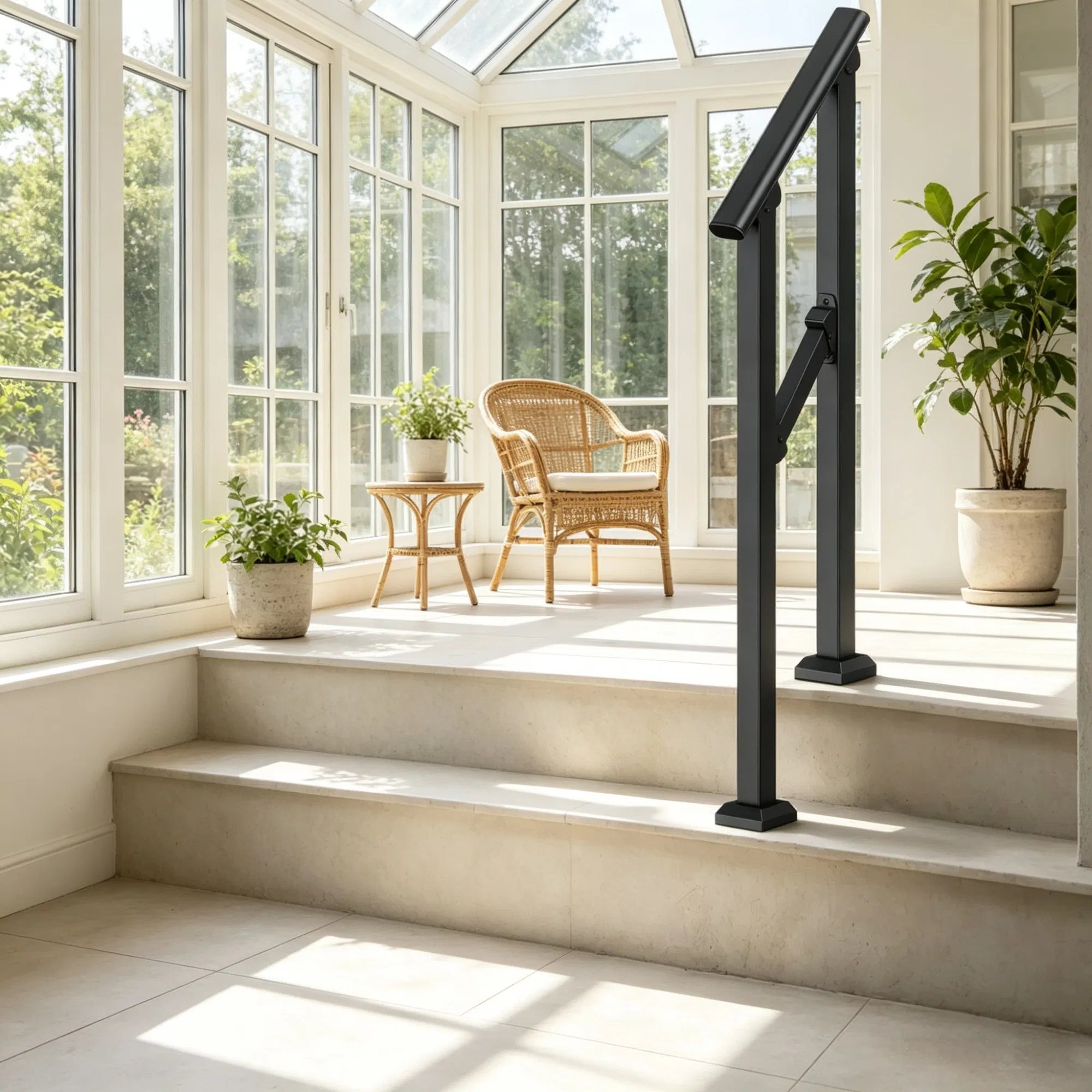1-2 Step Stair Handrail Kit for Outdoor Steps, Black Square Tube Design, Stair Rails for Seniors, Concrete Steps, Porch & Deck photo 6