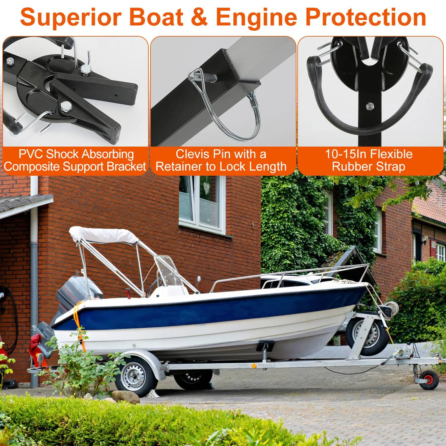 Heavy Duty Boat Transom Saver, 28-40in Adjustable Outboard Motor Support - Shock-Absorbing Rubber Strap, 2 Mounting Options, Fits Under 100 HP Engines, Protects Transom & Extends Motor Lifespan photo 5