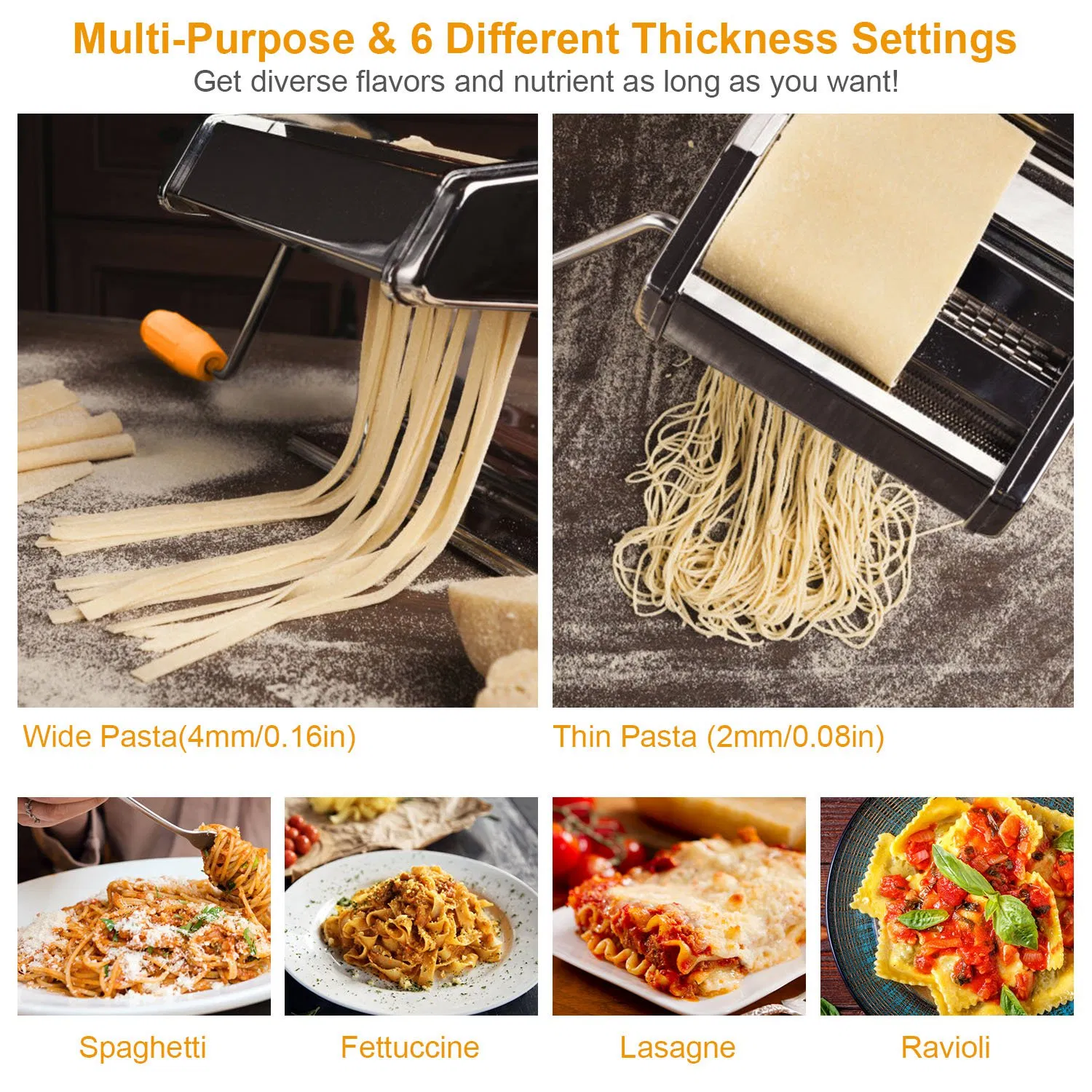Pasta Maker Roller Machine Fettuccine Noodle Maker 9 Thickness Settings Stainless Steel photo 7