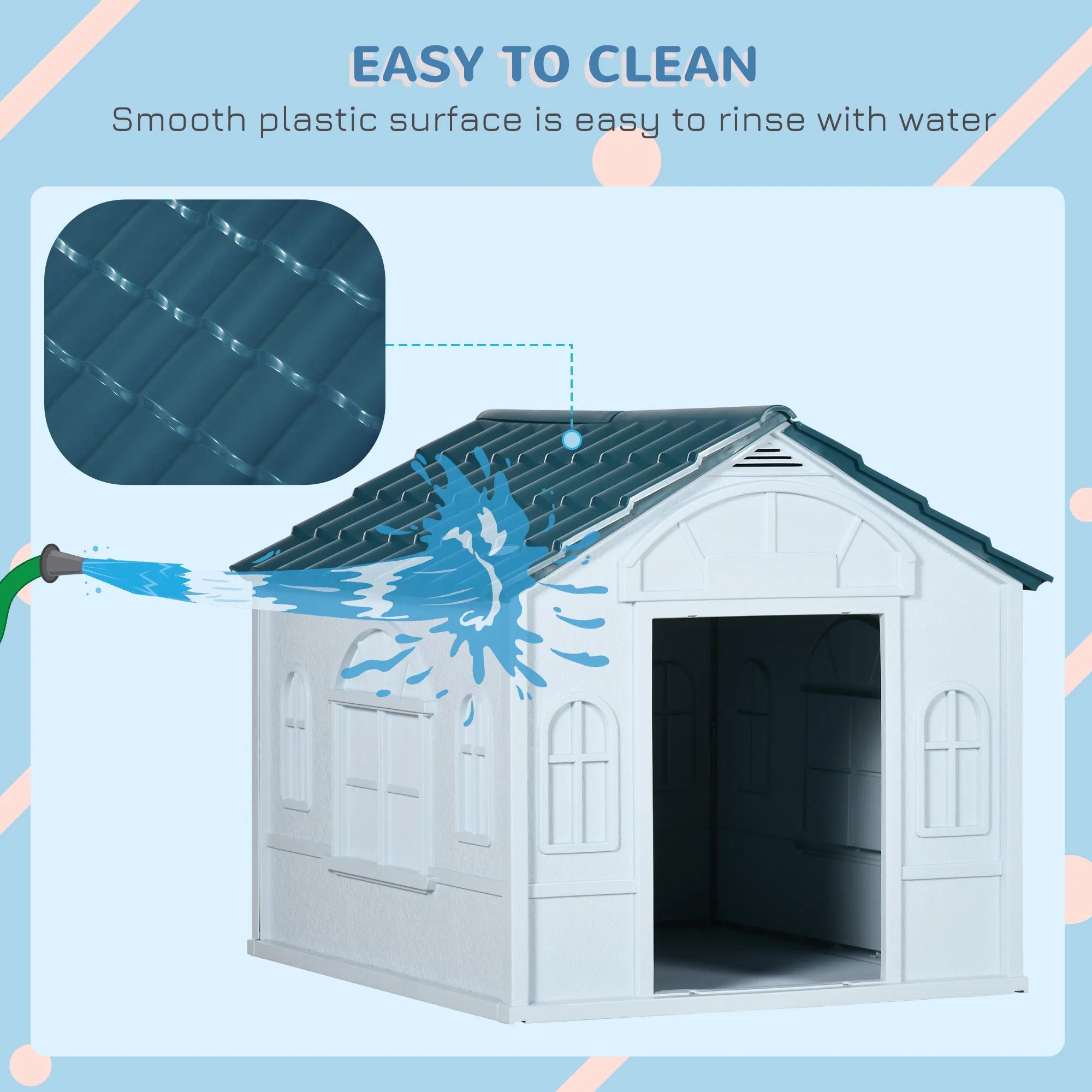 26" Plastic Dog House Outdoor with Air Vents, for Small Medium Dogs, Blue photo 4