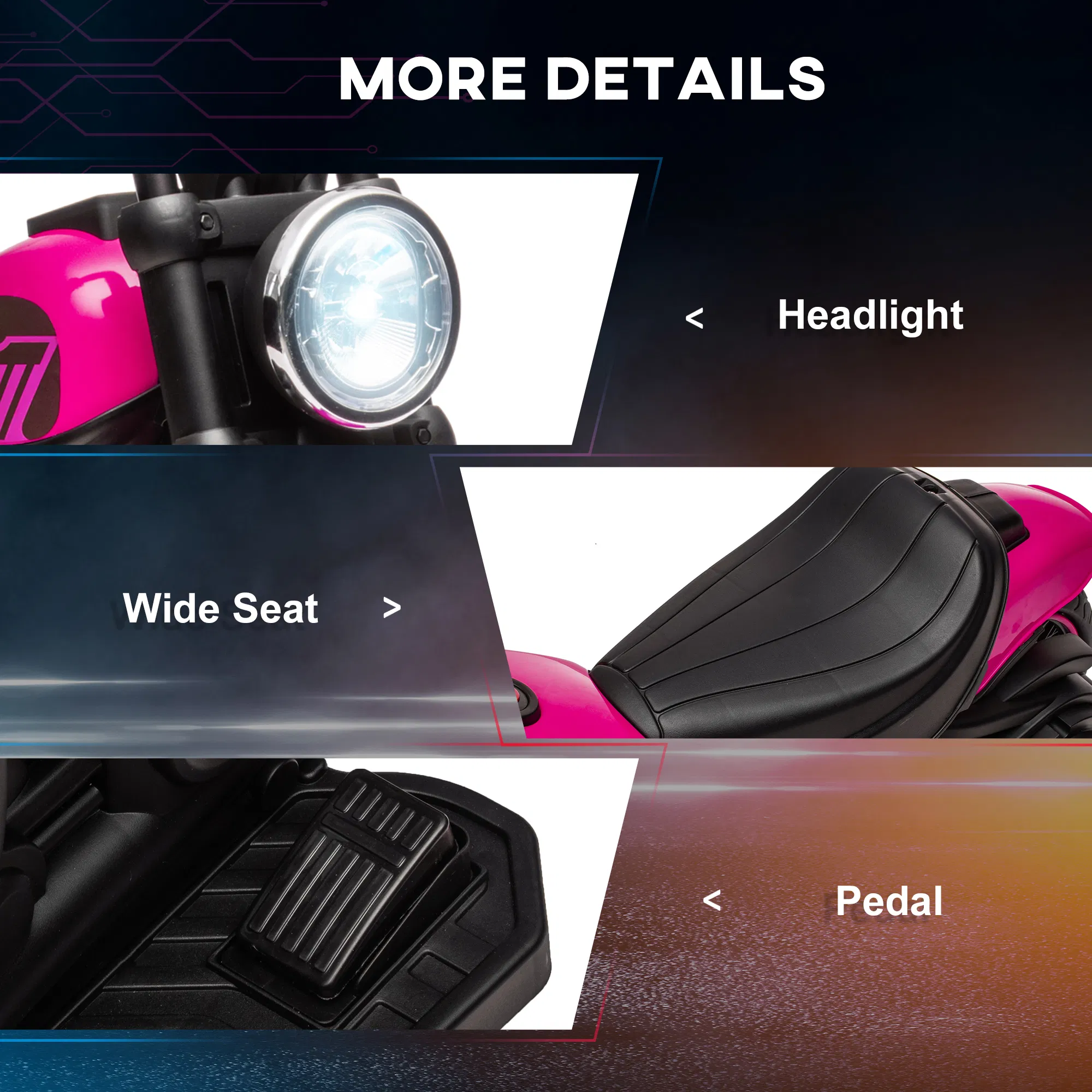 6V Kids Motorcycle with Training Wheels, Foot Pedal, Headlight, Music, Forward/Reverse, Single-Button Start, Pink photo 5