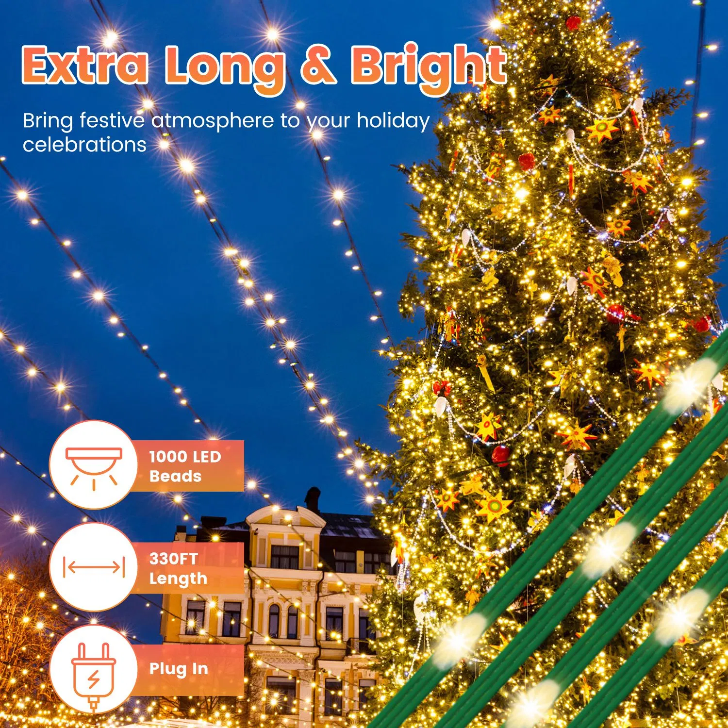 330FT Christmas String Lights 1000 LED, 8 Modes & 8 Brightness Levels with Remote & Timer, IP44 Waterproof Extra-Long Lights for Tree Patio Yard Decor photo 8