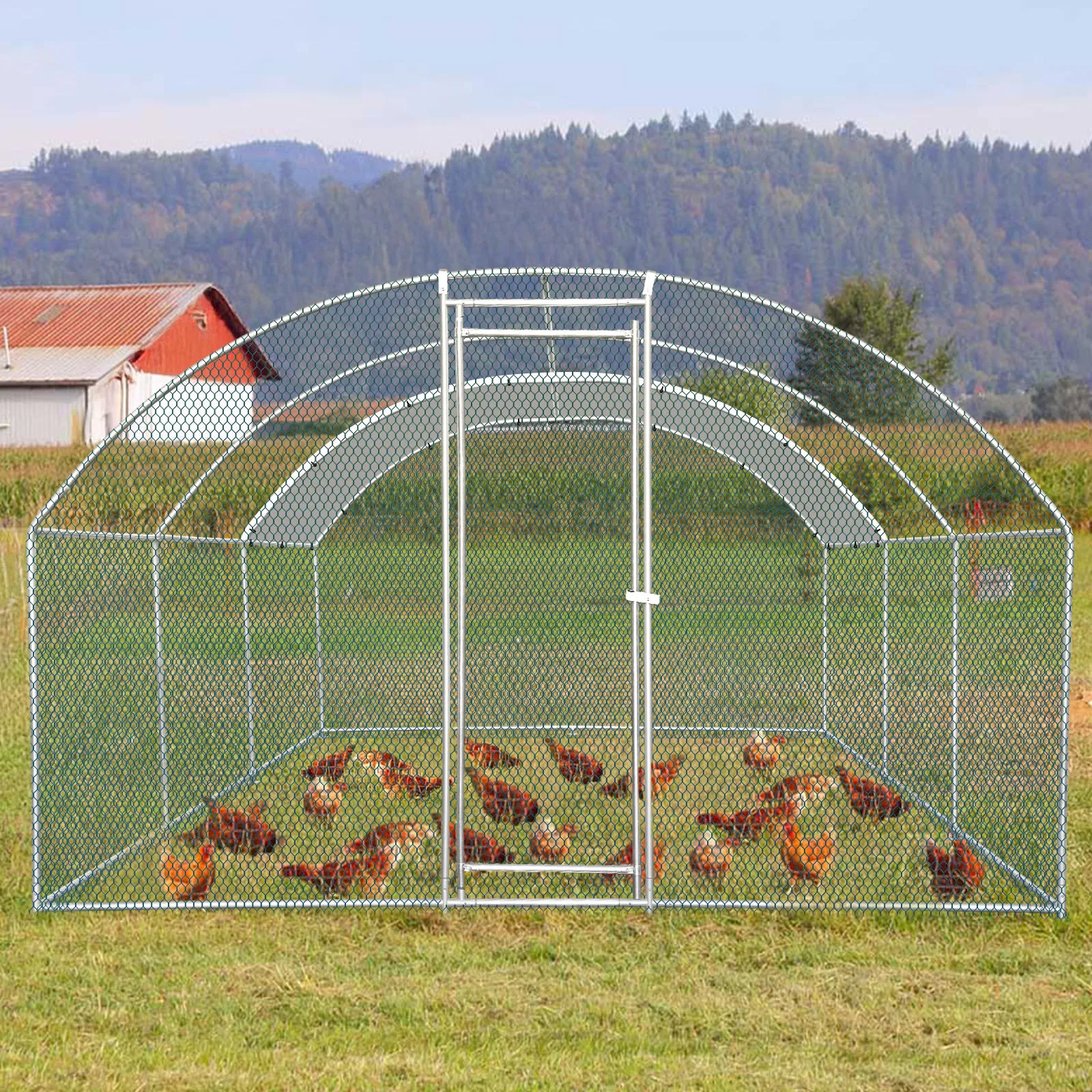 19.7x9.8x6.5ft Large Metal Chicken Coop with Run, Walk-in Poultry Cage with Waterproof Cover & Arc Roof, Heavy-Duty Galvanized Steel Ducks Rabbits Habitat Cage photo 3