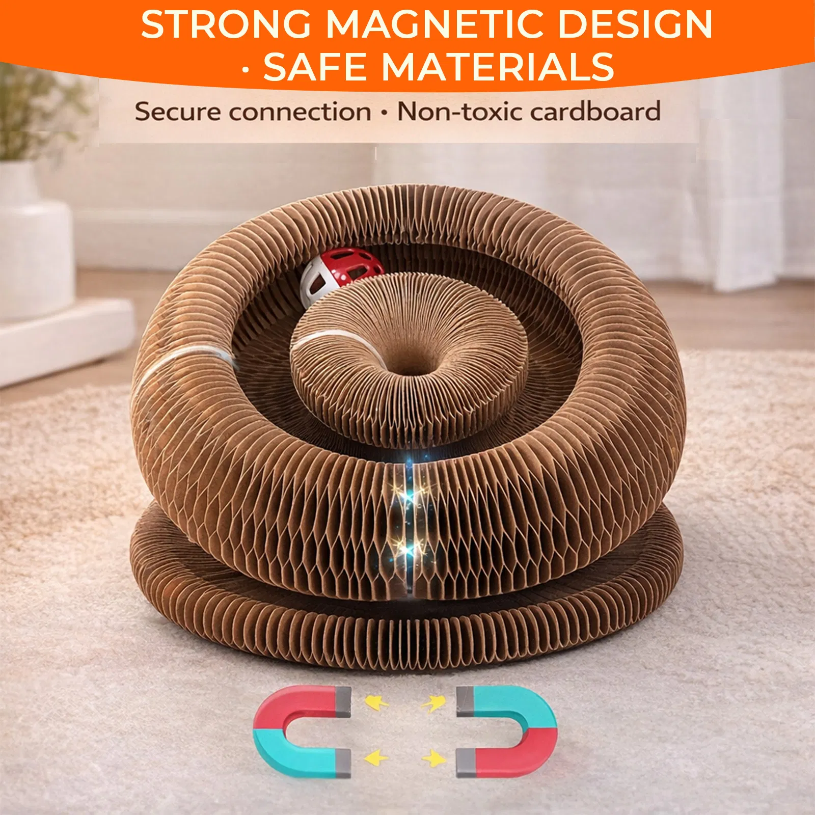 Kitty Curls Cat Toy - Foldable Accordion Cat Scratcher withBall - Magic Organ Cat Scratch Board for Interactive Play -Calming Features photo 5
