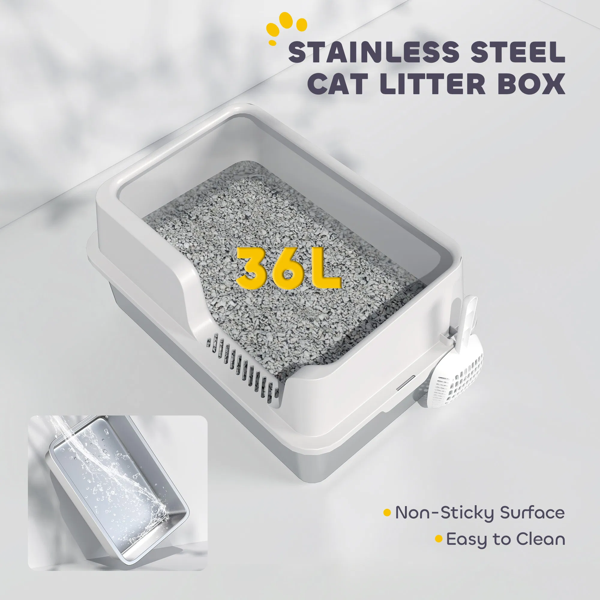 Stainless Steel Cat Litter Box with Lid with Scoop, High Sided, Non-Stick, & Anti-Urine Leakage, Easy Cleaning photo 5