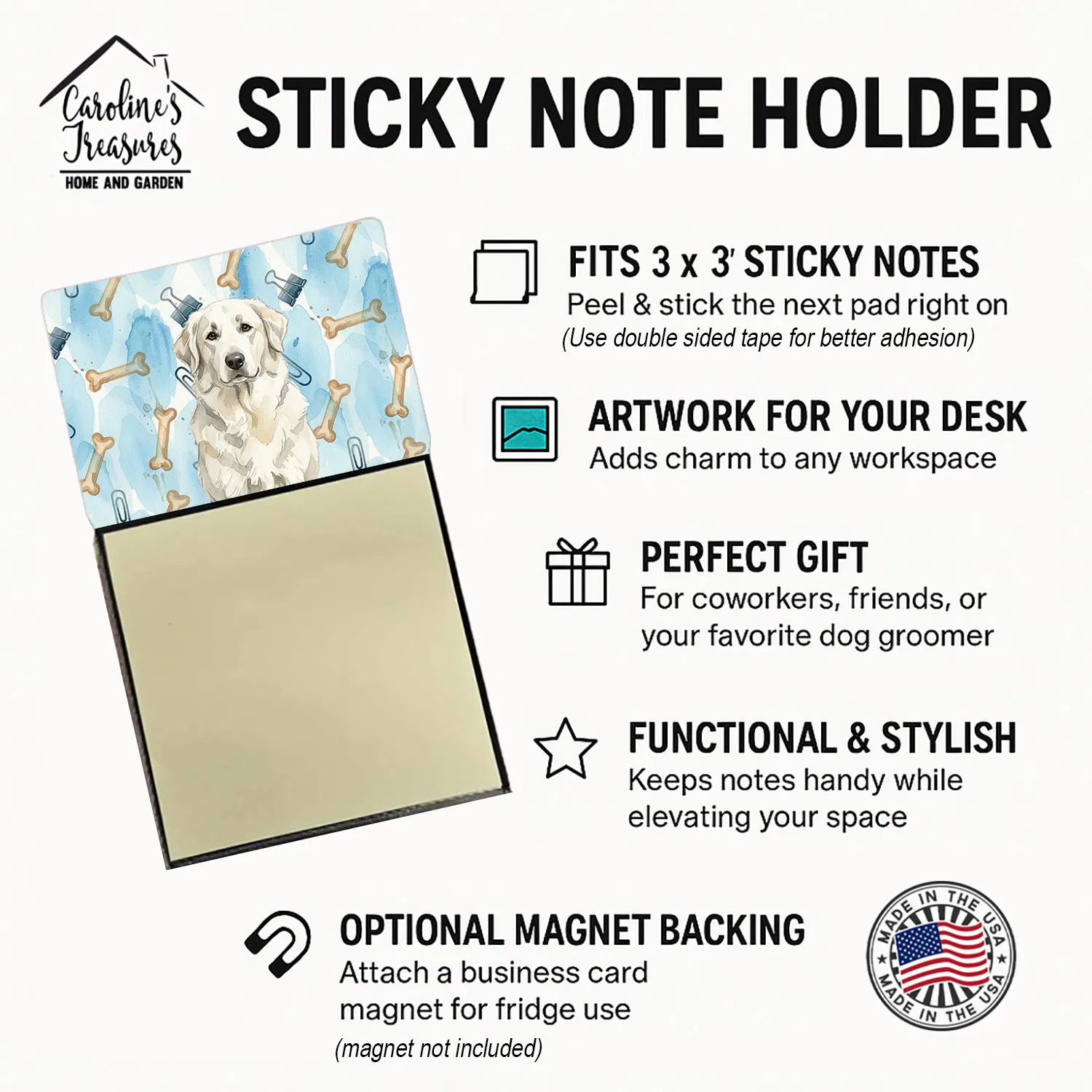 White Great Pyrenees Coworker Watercolor Sticky Note Holder Refillable Dispenser Desk Accessory 3x3 Pad Gift photo 7