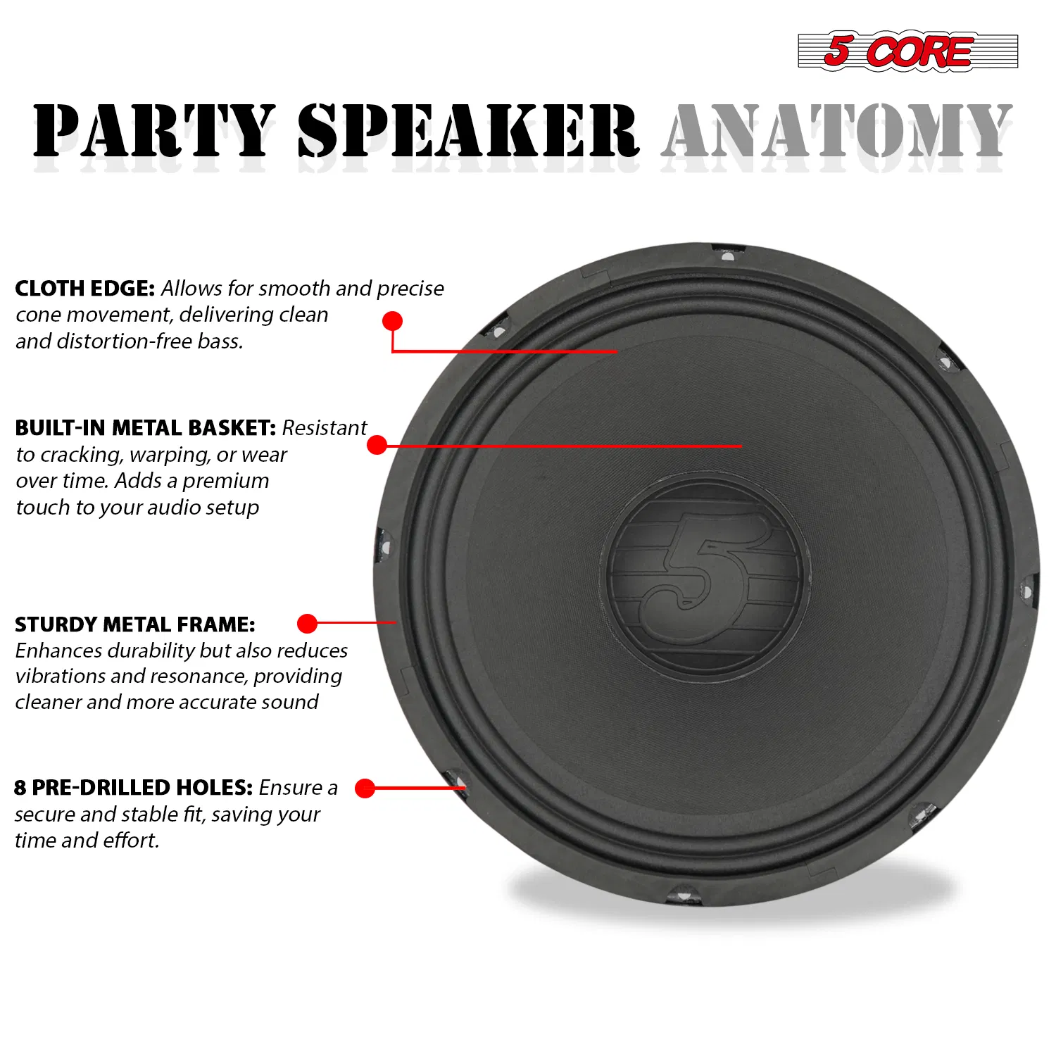 5 Core 12 Inch Speaker Car Audio 200W Powerful Replacement Component Driver 4/8 Ohm Loudspeaker System photo 4