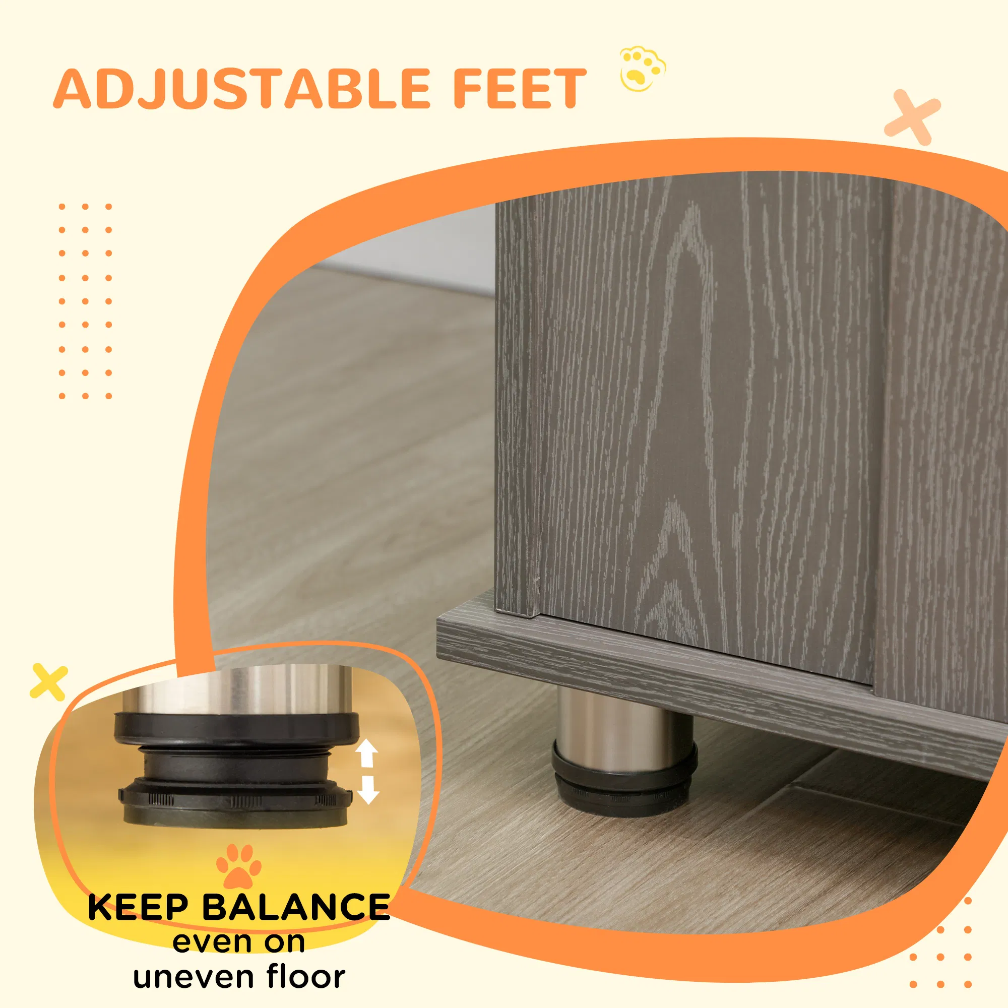 Dog Crate Furniture with Lockable Magnetic Door, Adjustable feet for Extra Large, Medium & Small Dogs, Indoor Use, Grey photo 4