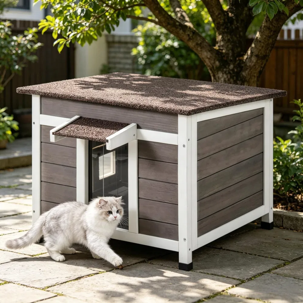 Wooden Cat House with Easy to Clean and Waterproof Protection for Outdoor photo 2